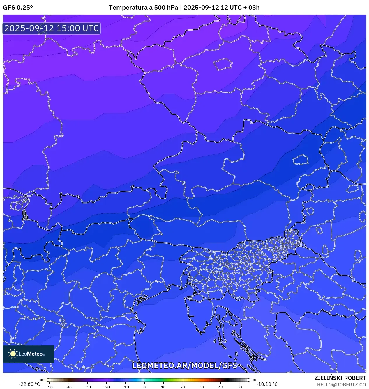GFS model - Austria, Temperatura a 500 hPa