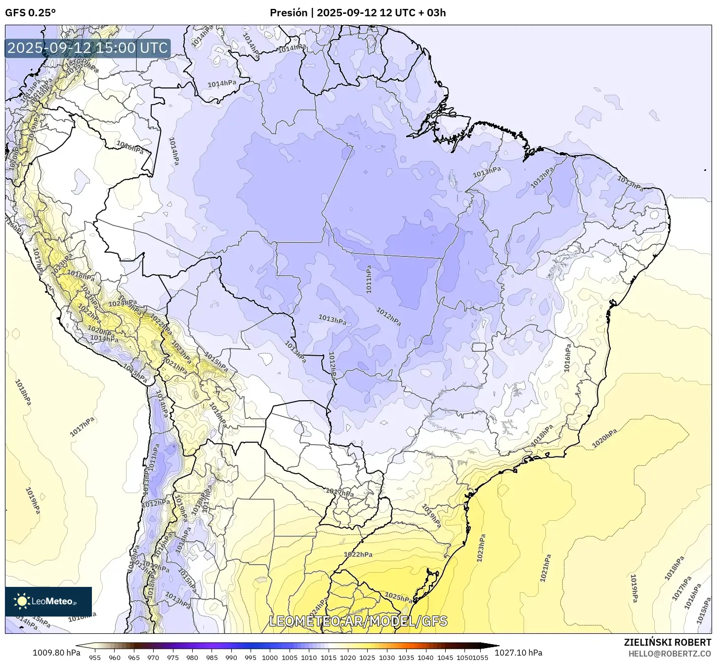 GFS model - Brasil, Presión GFS model - Brasil, Presión