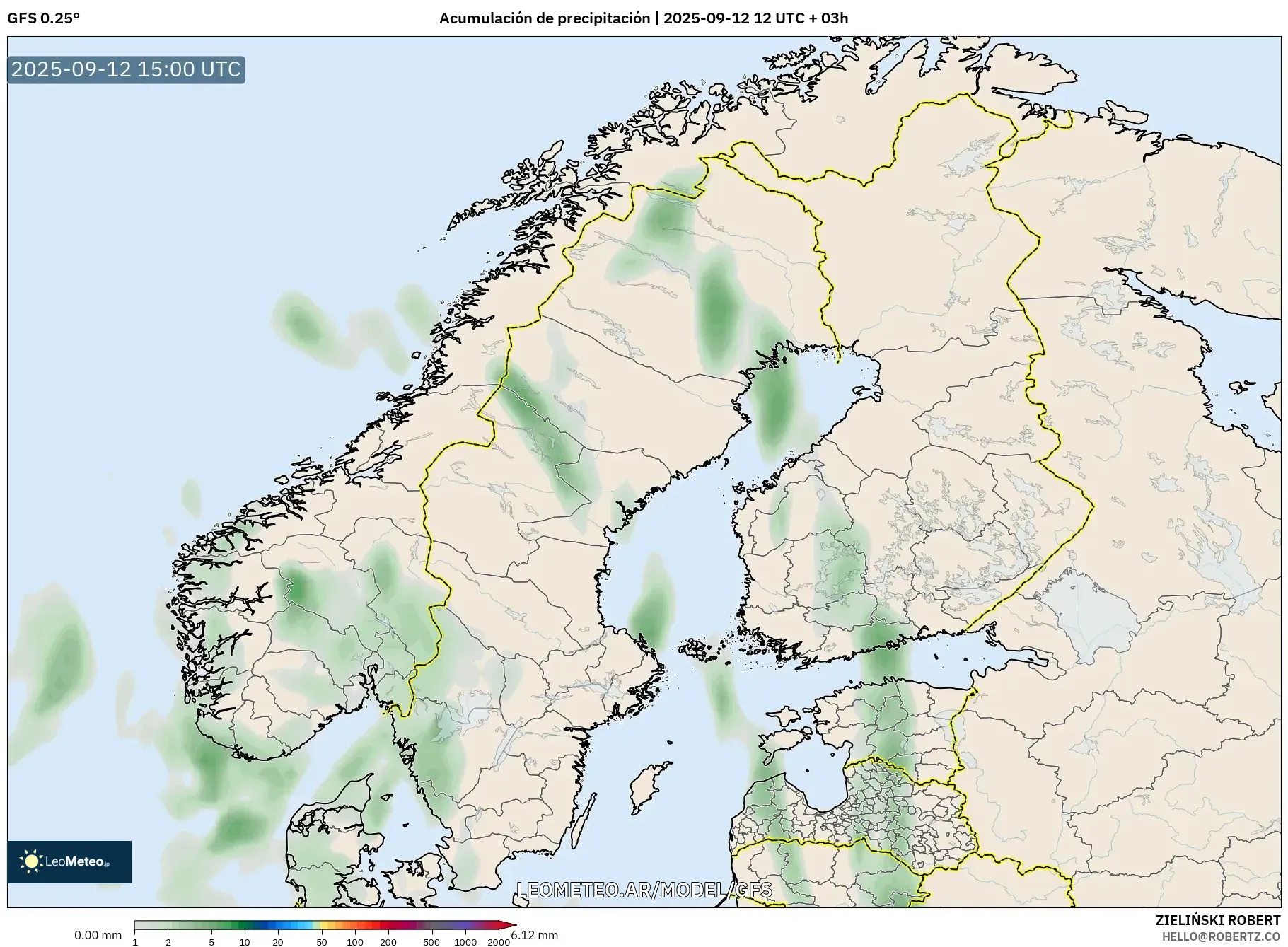 GFS model - Escandinavia, Acumulación de precipitación