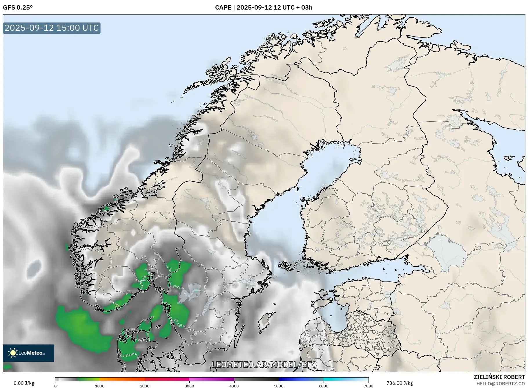 GFS model - Escandinavia, CAPE GFS model - Escandinavia, CAPE