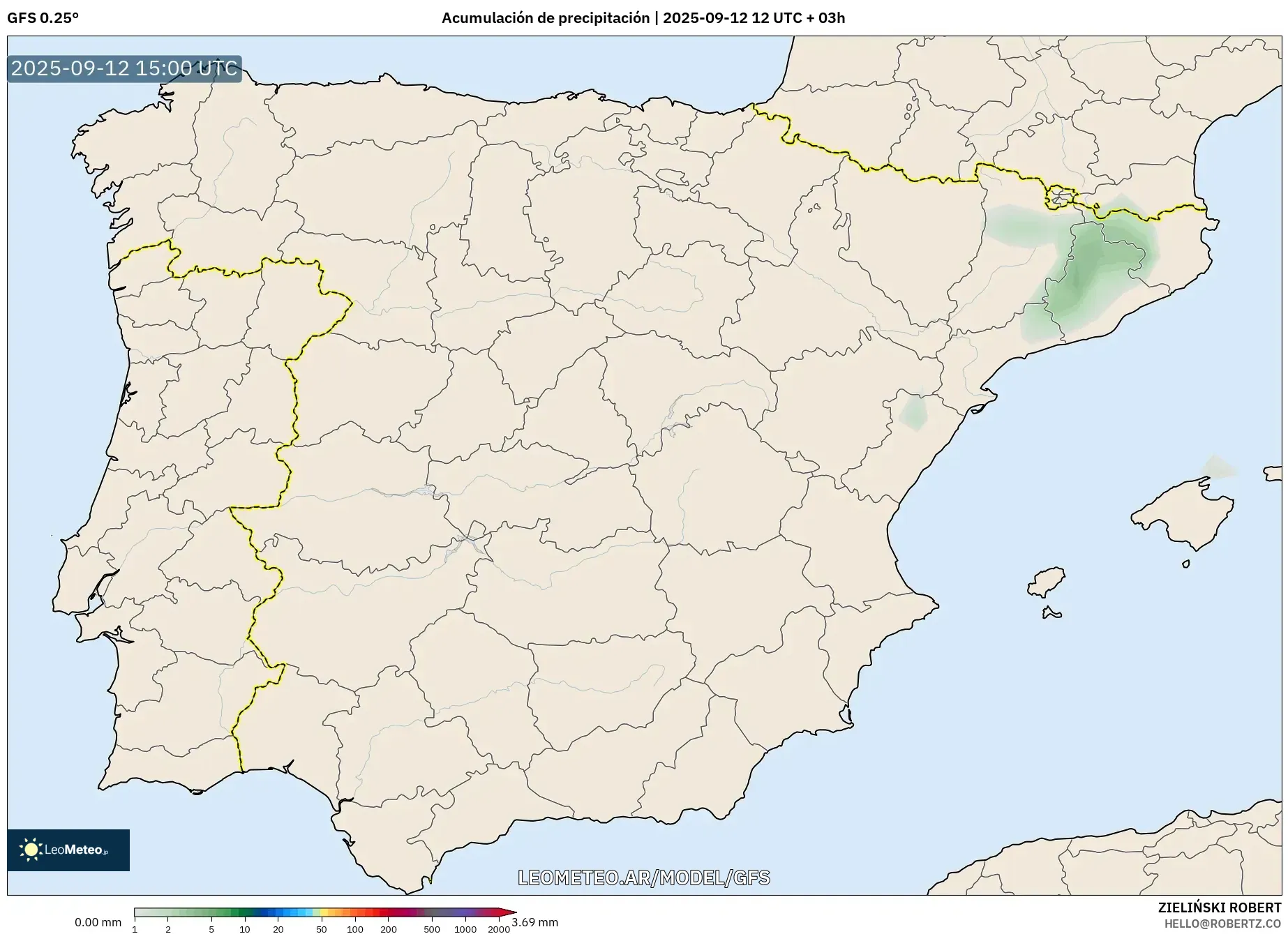 GFS model - España, Acumulación de precipitación GFS model - España, Acumulación de precipitación