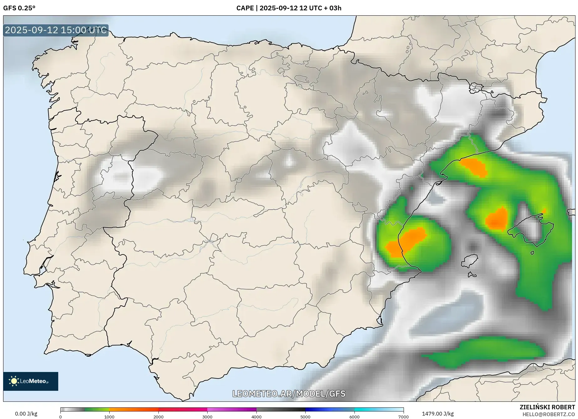 GFS model - España, CAPE GFS model - España, CAPE