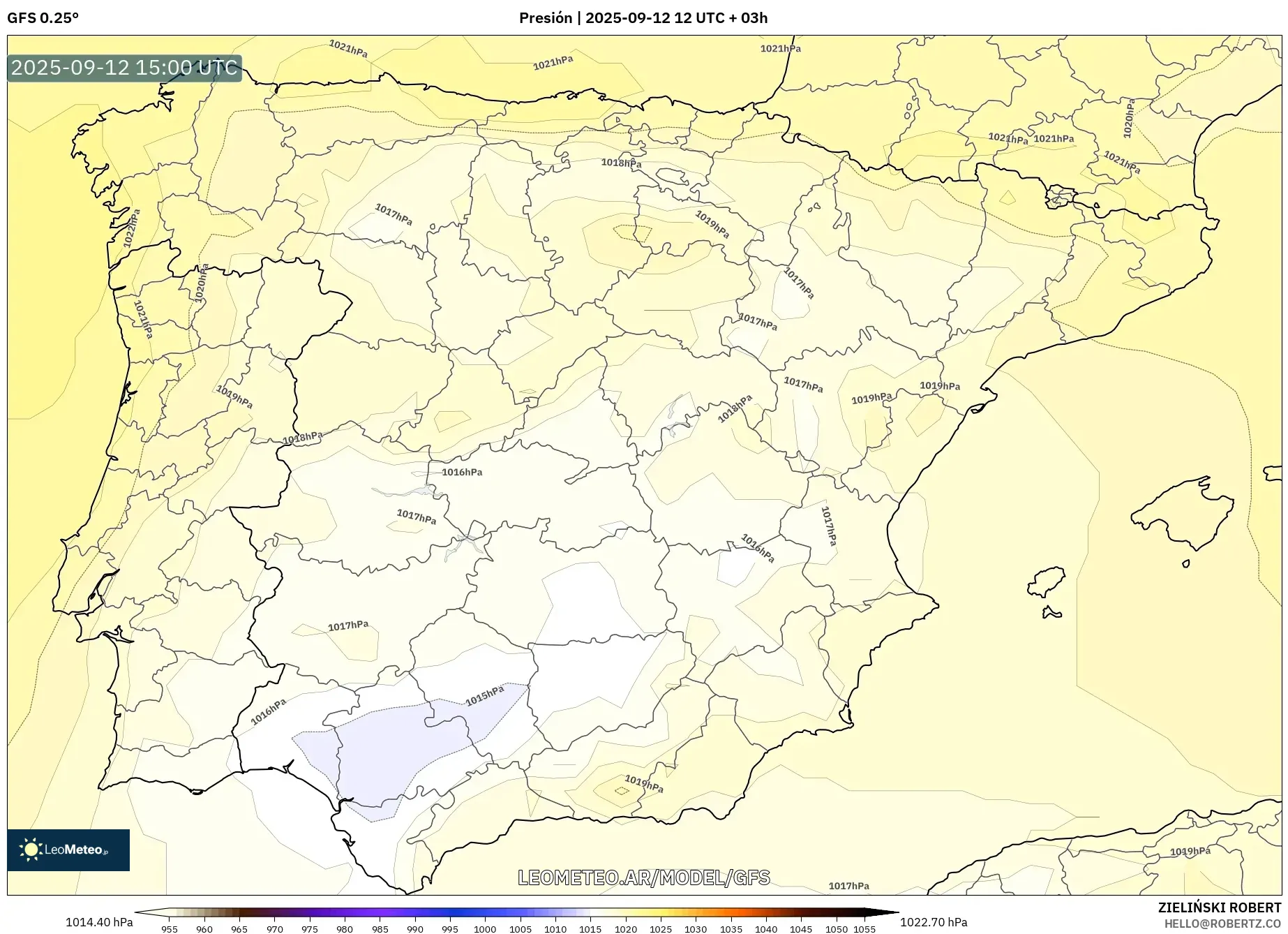 GFS model - España, Presión GFS model - España, Presión