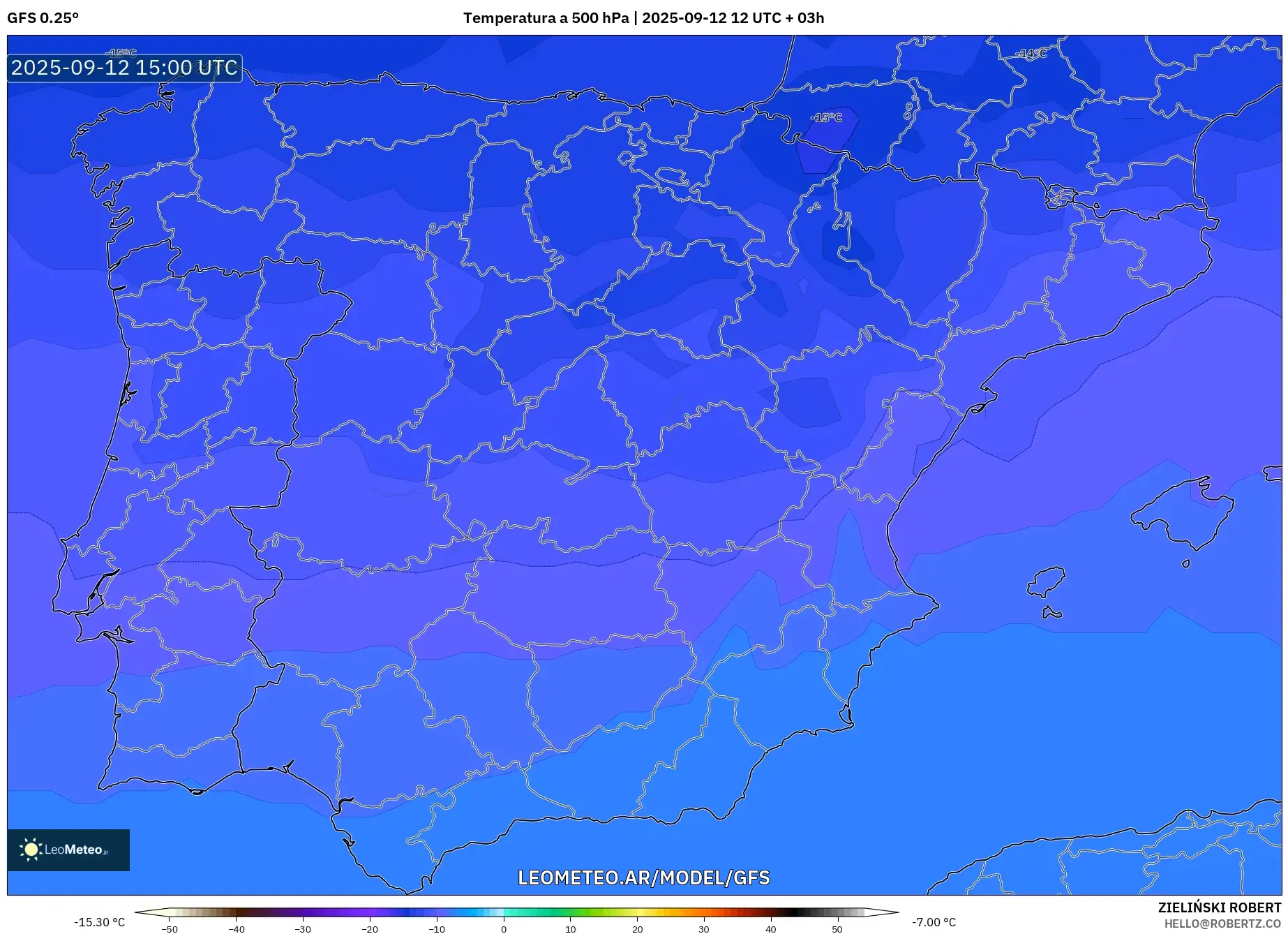 GFS model - España, Temperatura a 500 hPa
