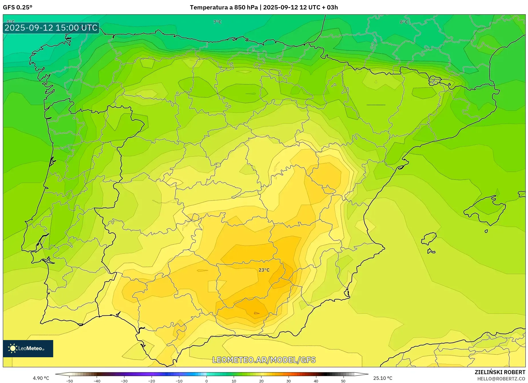 GFS model - España, Temperatura a 850 hPa