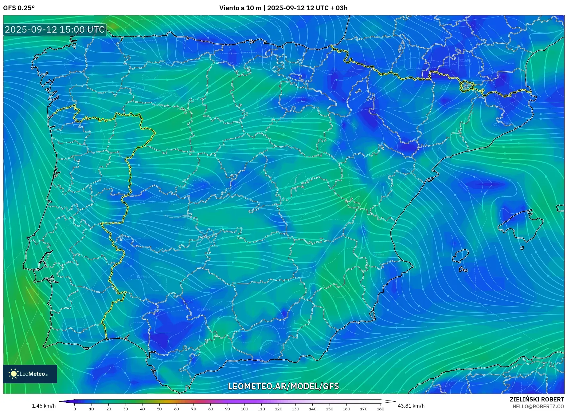 GFS model - España, Viento a 10 m GFS model - España, Viento a 10 m