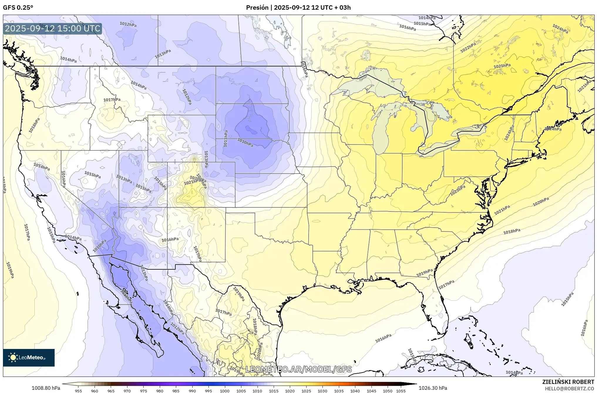 GFS model - Estados Unidos, Presión