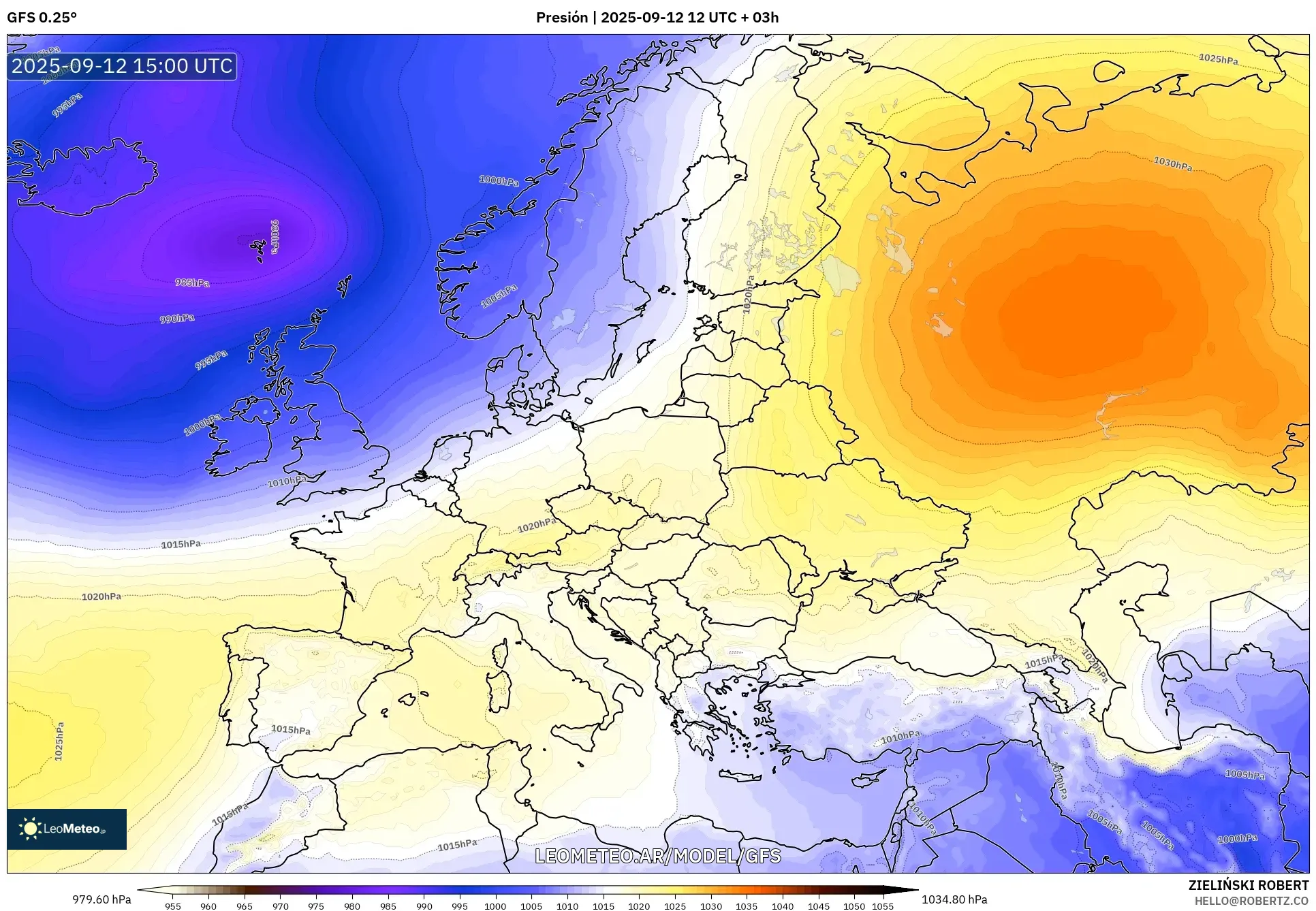 GFS model - Europa, Presión GFS model - Europa, Presión