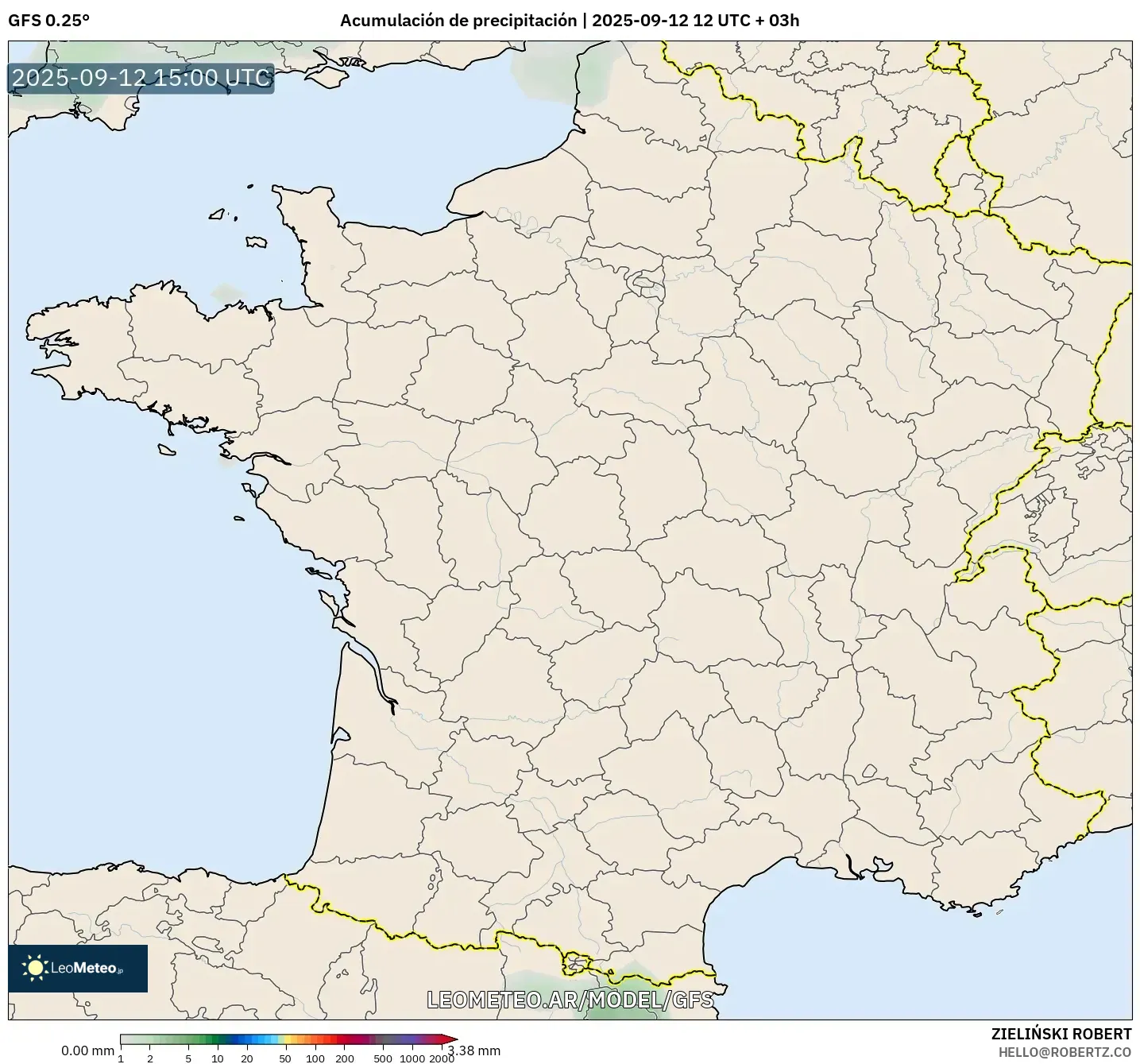 GFS model - Francia, Acumulación de precipitación