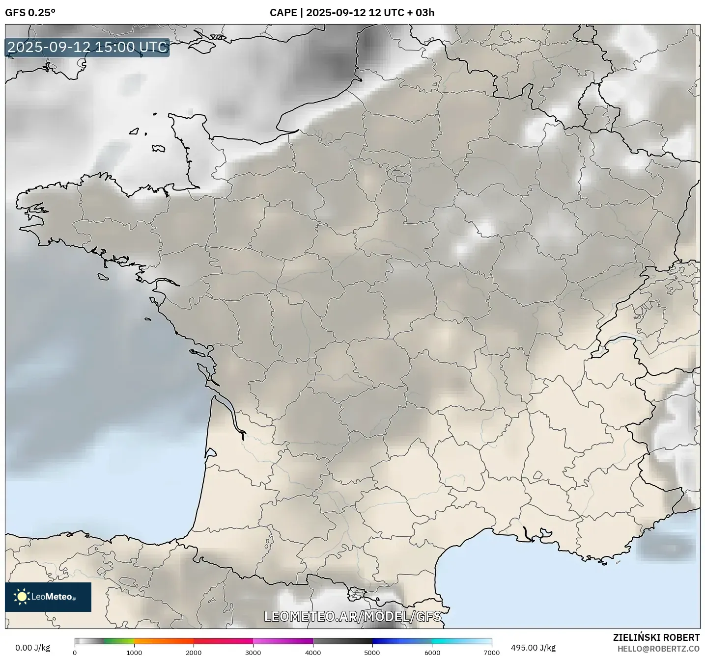 GFS model - Francia, CAPE GFS model - Francia, CAPE