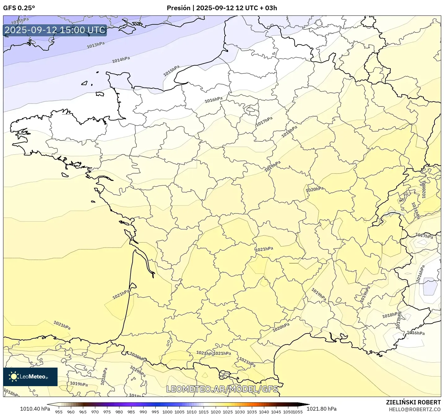 GFS model - Francia, Presión