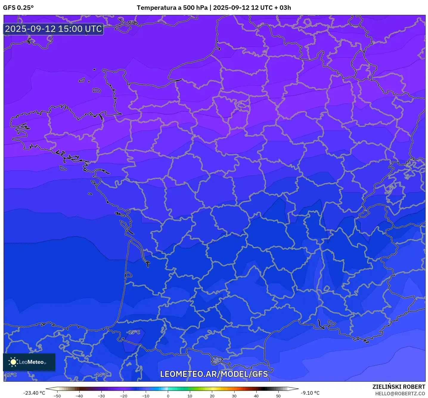 GFS model - Francia, Temperatura a 500 hPa GFS model - Francia, Temperatura a 500 hPa