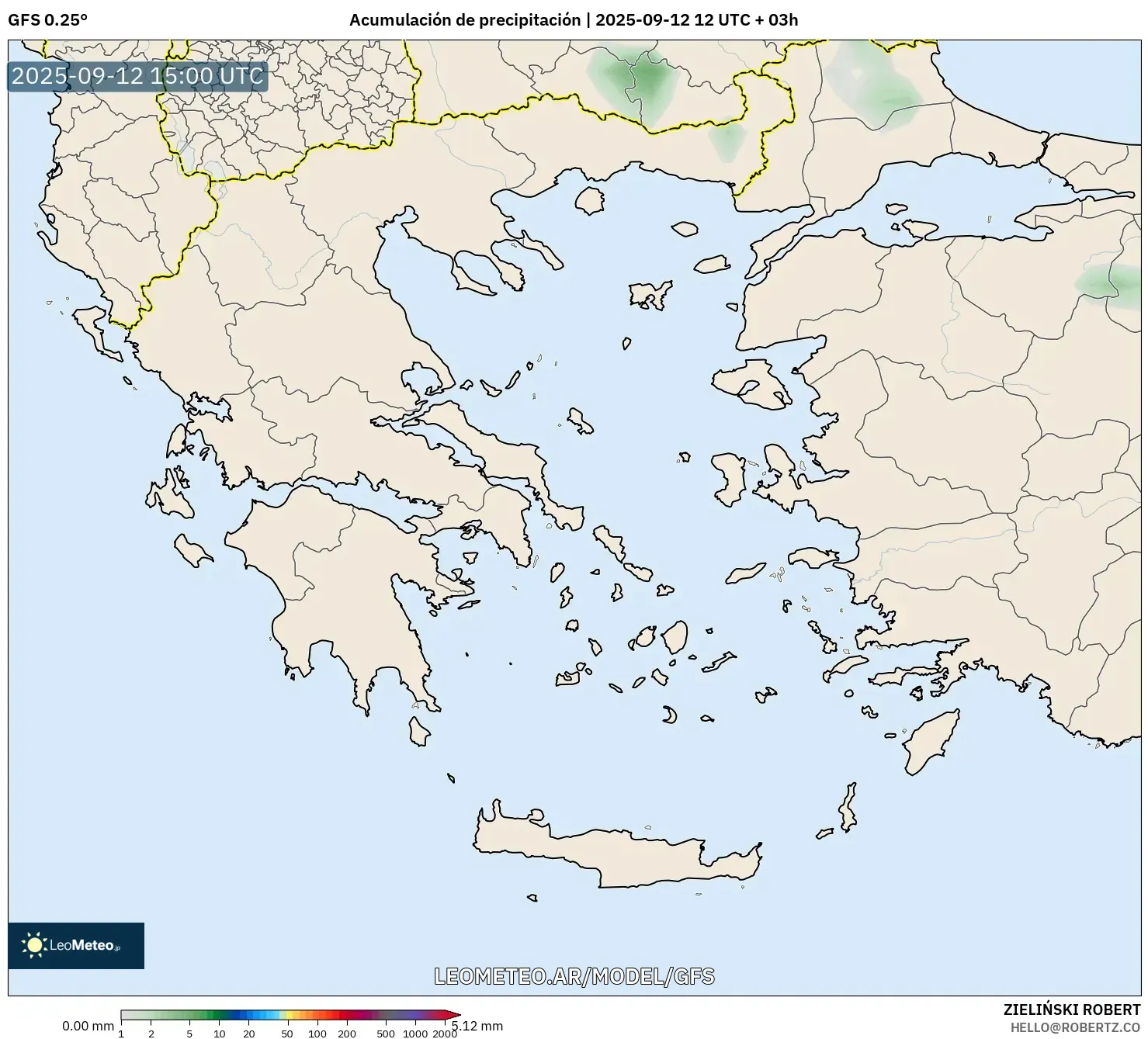 GFS model - Grecia, Acumulación de precipitación