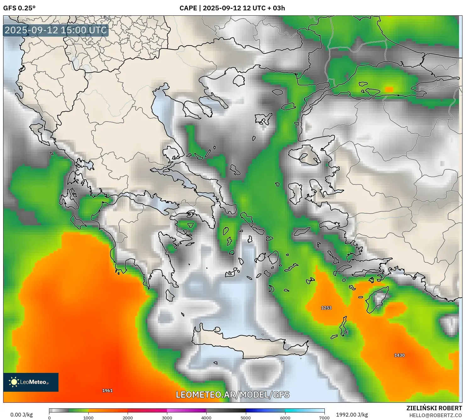 GFS model - Grecia, CAPE GFS model - Grecia, CAPE