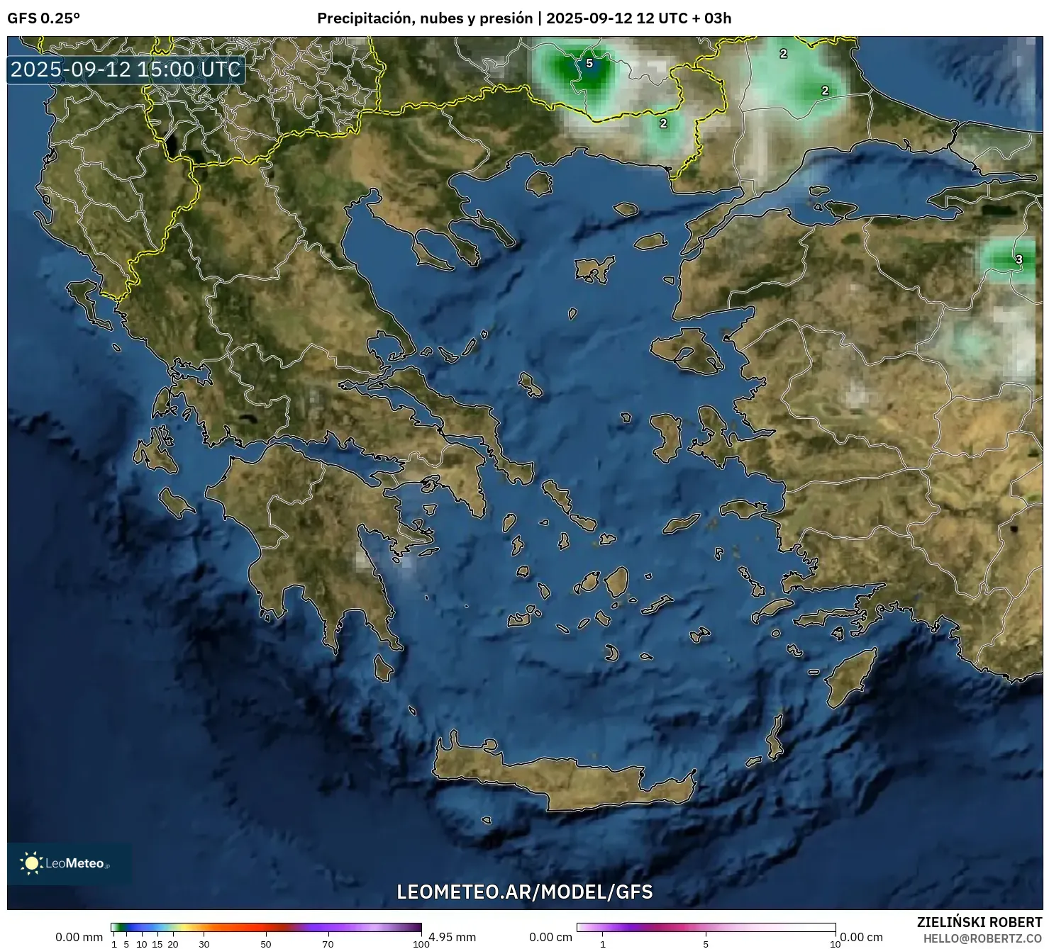 GFS model - Grecia, Precipitación, nubes y presión GFS model - Grecia, Precipitación, nubes y presión