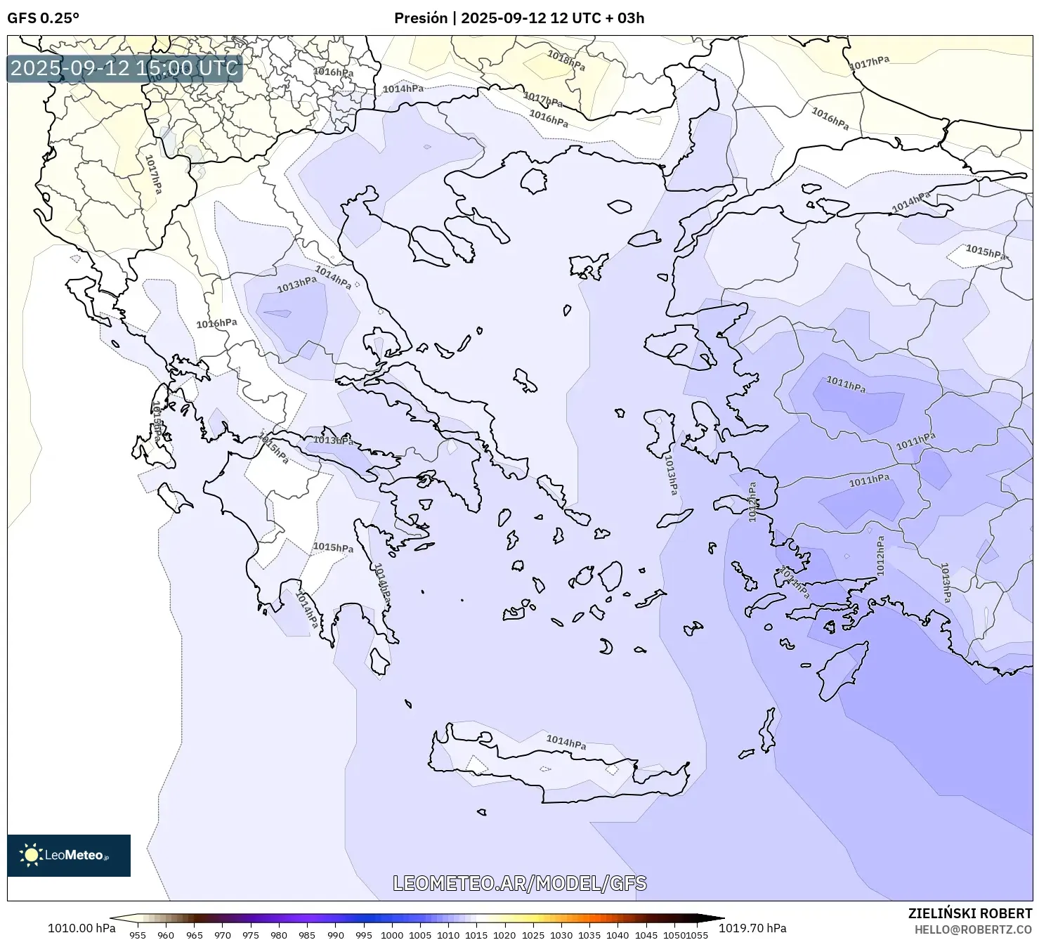 GFS model - Grecia, Presión GFS model - Grecia, Presión