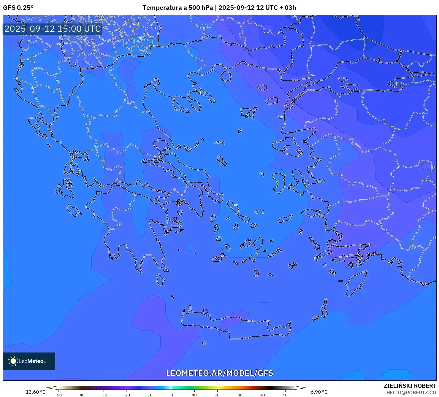 GFS model - Grecia, Temperatura a 500 hPa GFS model - Grecia, Temperatura a 500 hPa