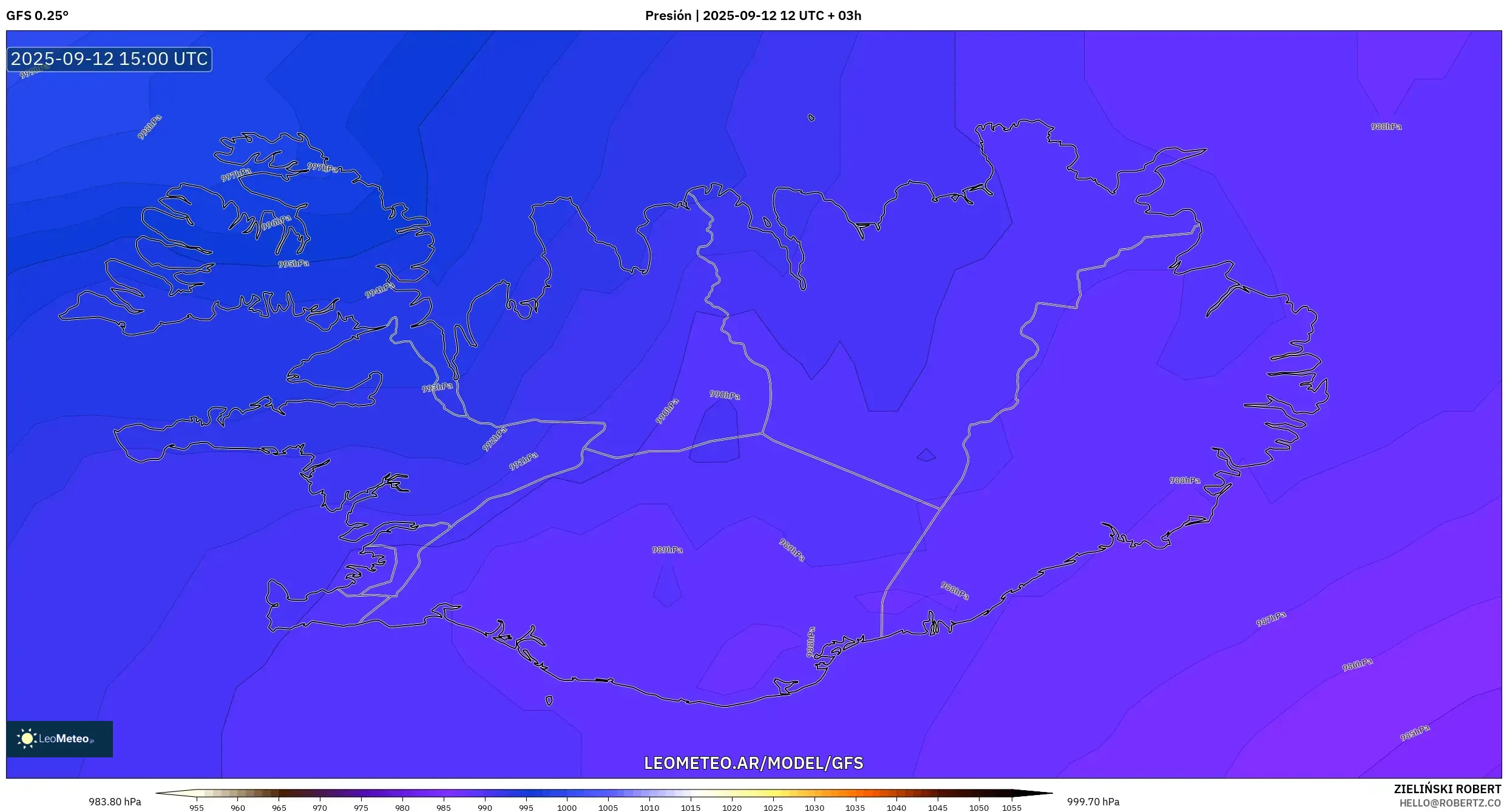 GFS model - Islandia, Presión GFS model - Islandia, Presión