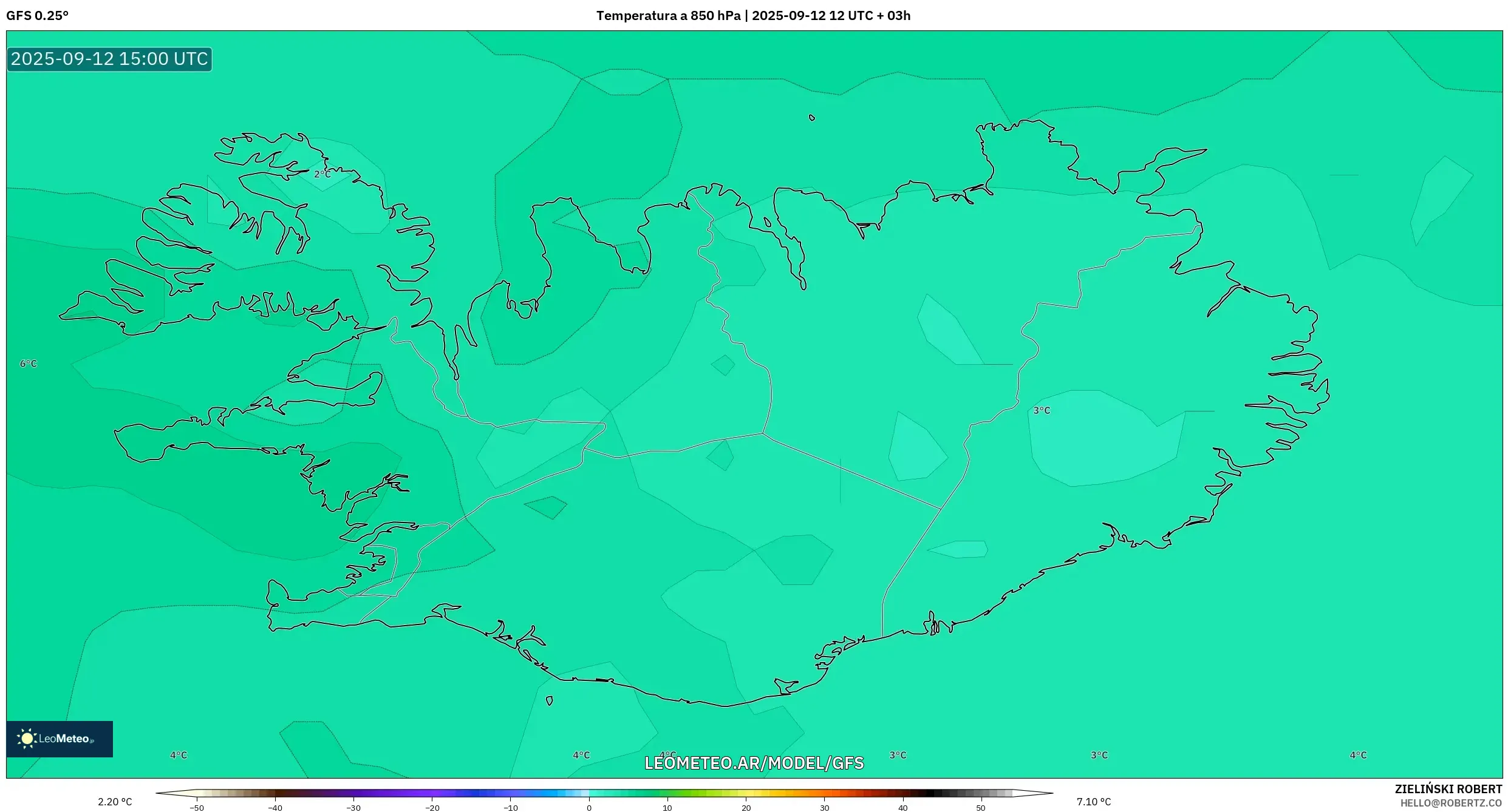 GFS model - Islandia, Temperatura a 850 hPa GFS model - Islandia, Temperatura a 850 hPa
