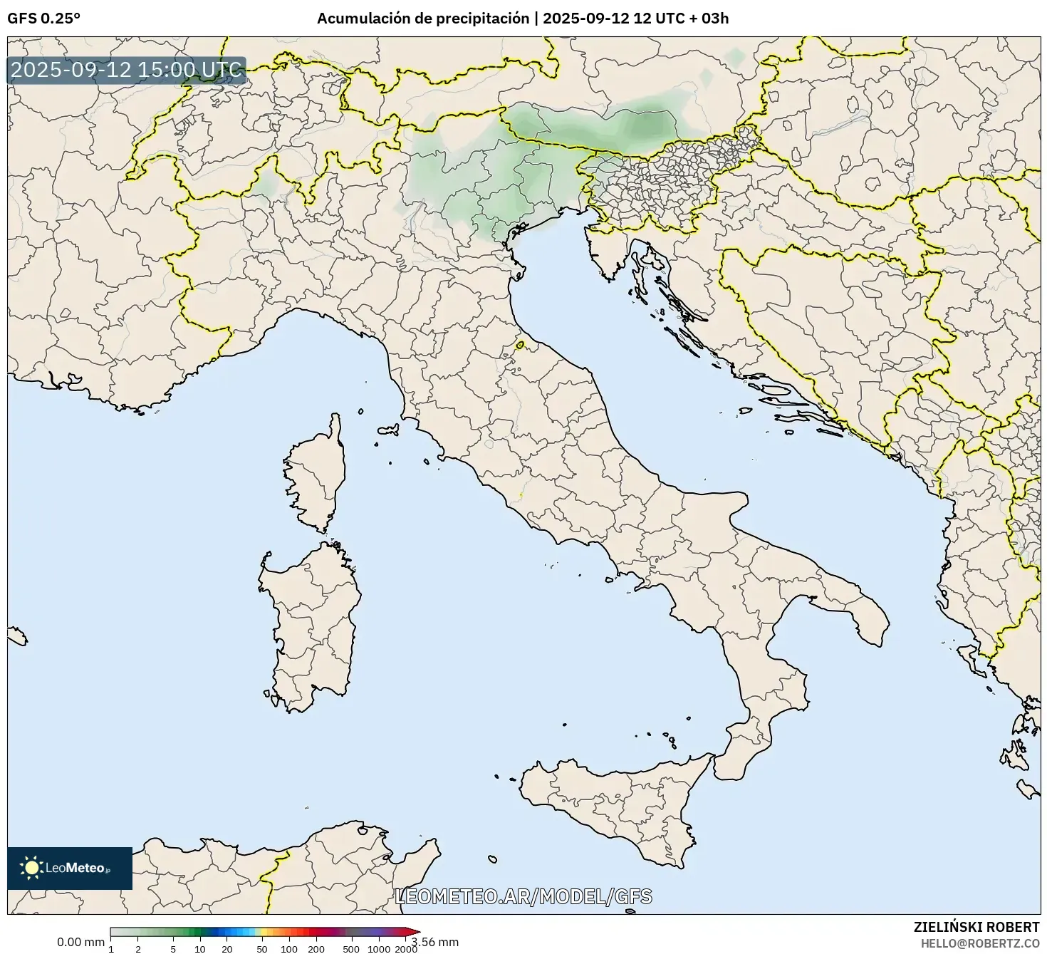 GFS model - Italia, Acumulación de precipitación