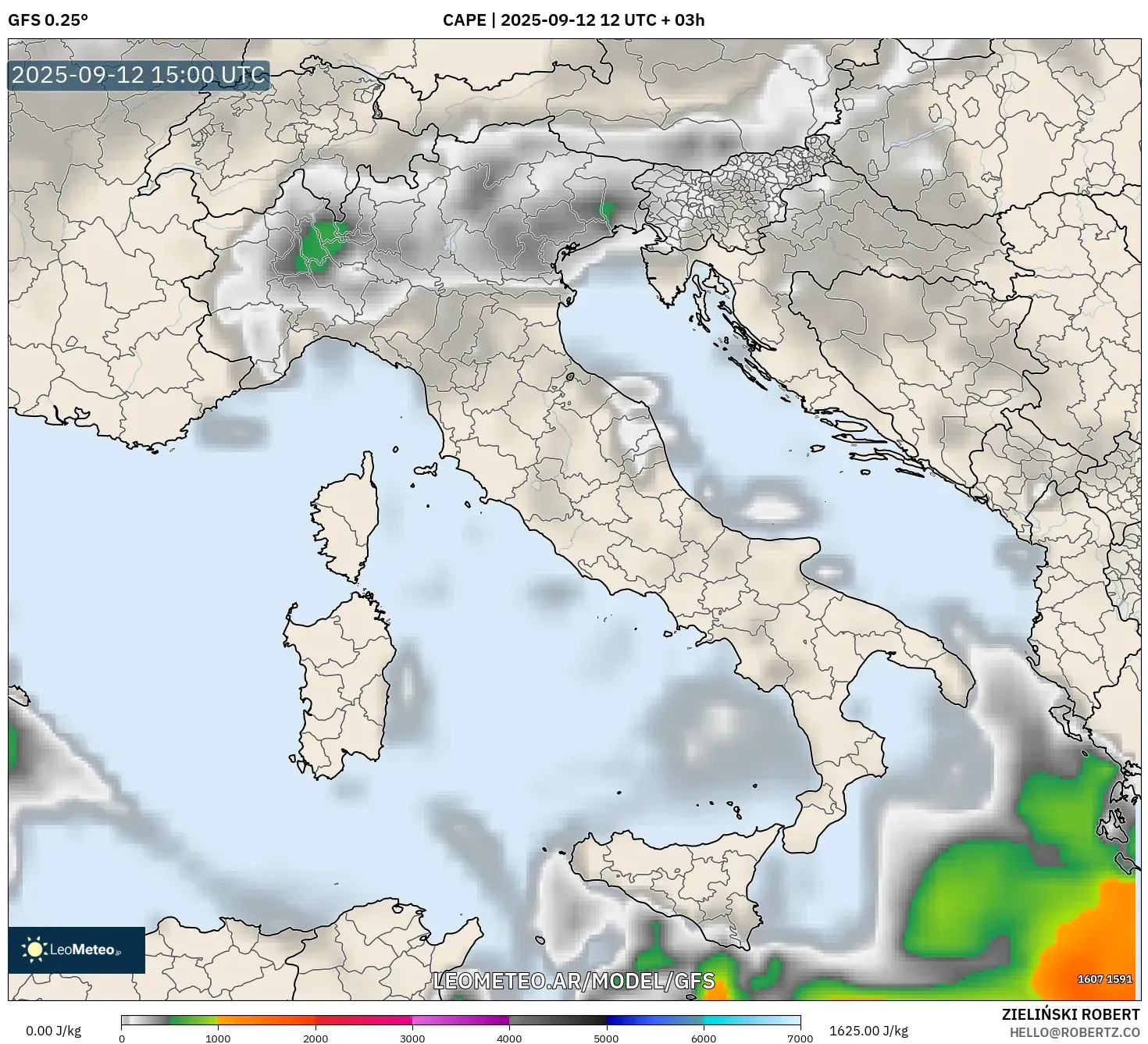 GFS model - Italia, CAPE