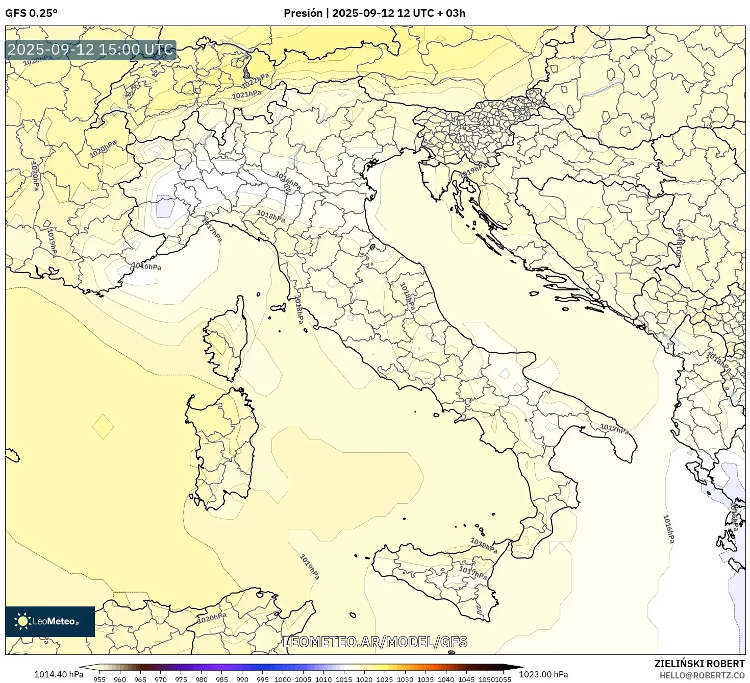 GFS model - Italia, Presión GFS model - Italia, Presión