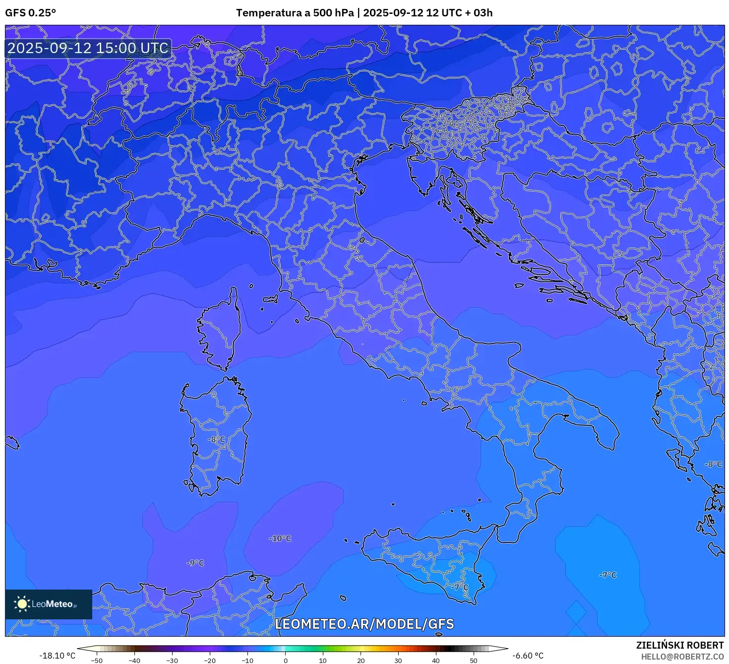GFS model - Italia, Temperatura a 500 hPa