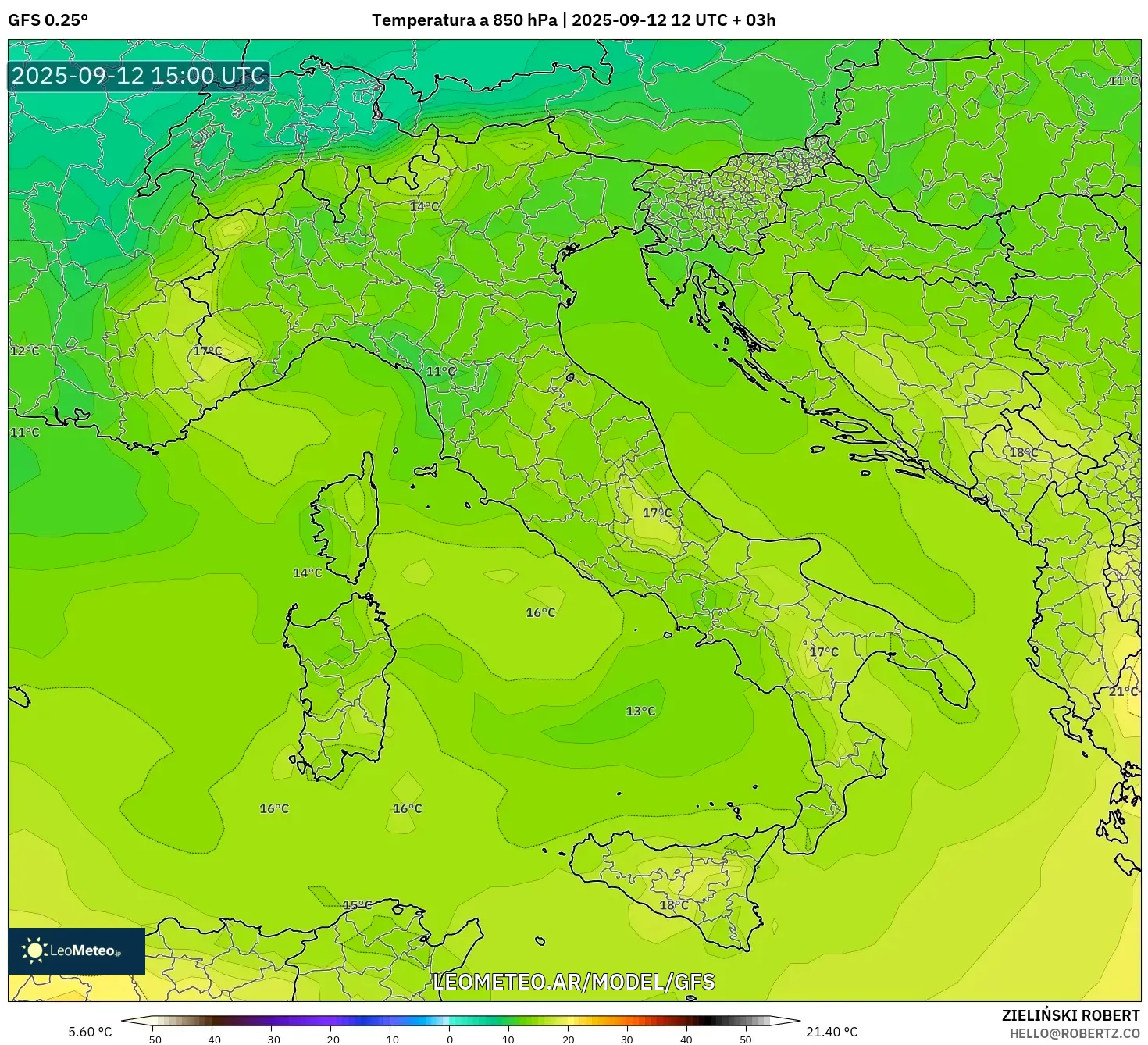 GFS model - Italia, Temperatura a 850 hPa
