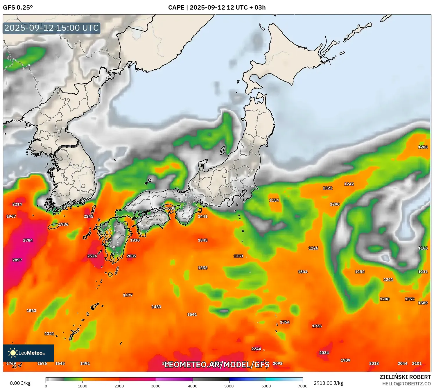 GFS model - Japón, CAPE
