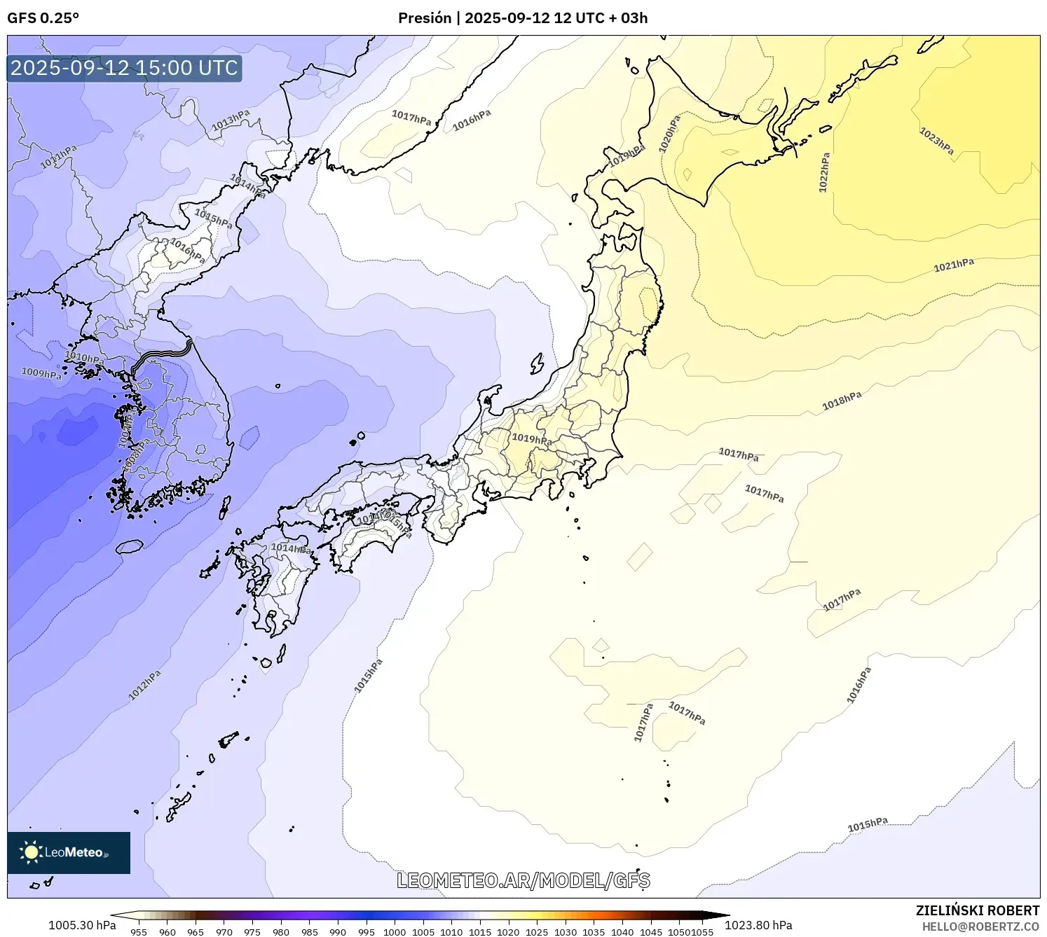 GFS model - Japón, Presión GFS model - Japón, Presión