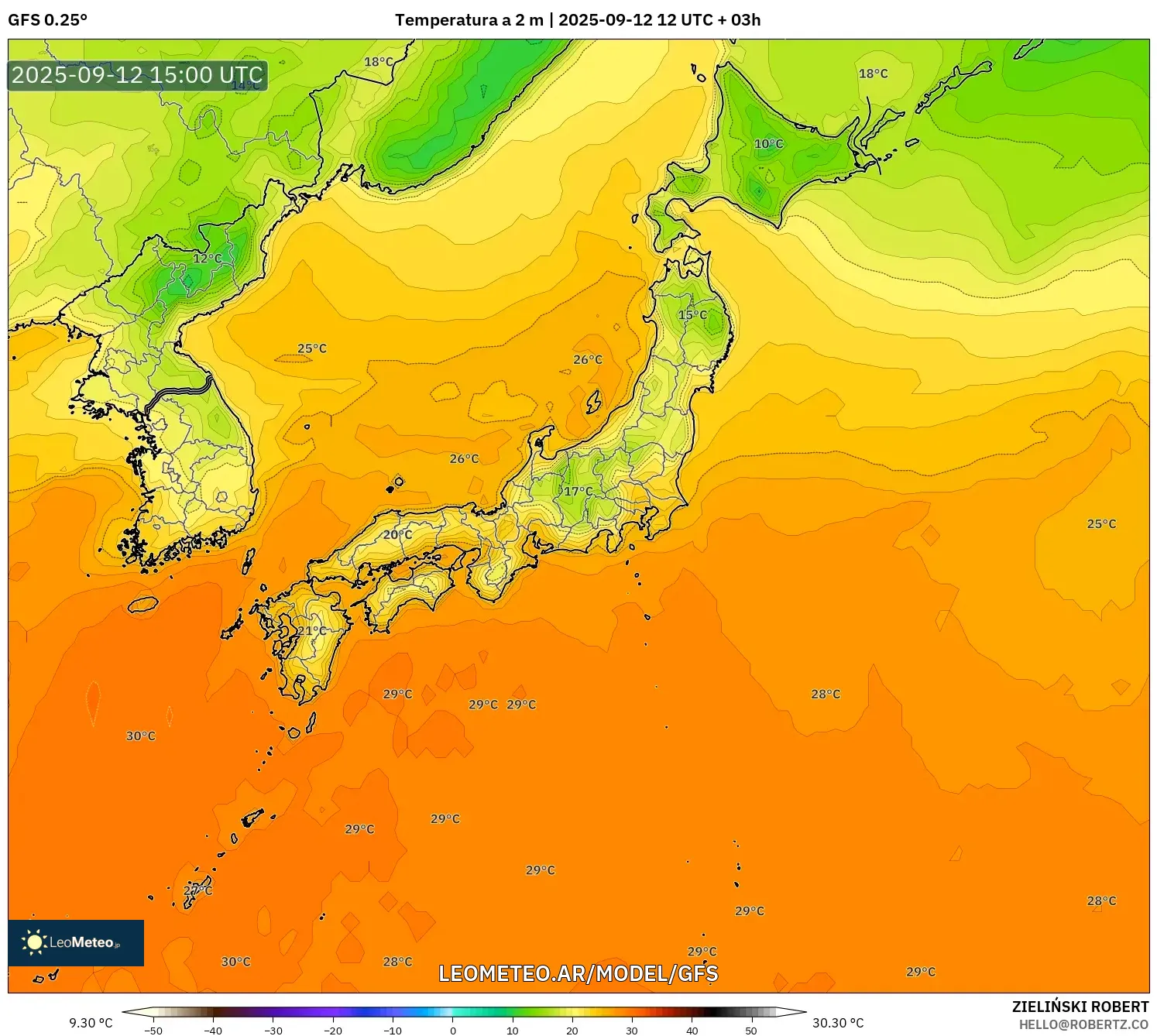 GFS model - Japón, Temperatura a 2 m GFS model - Japón, Temperatura a 2 m
