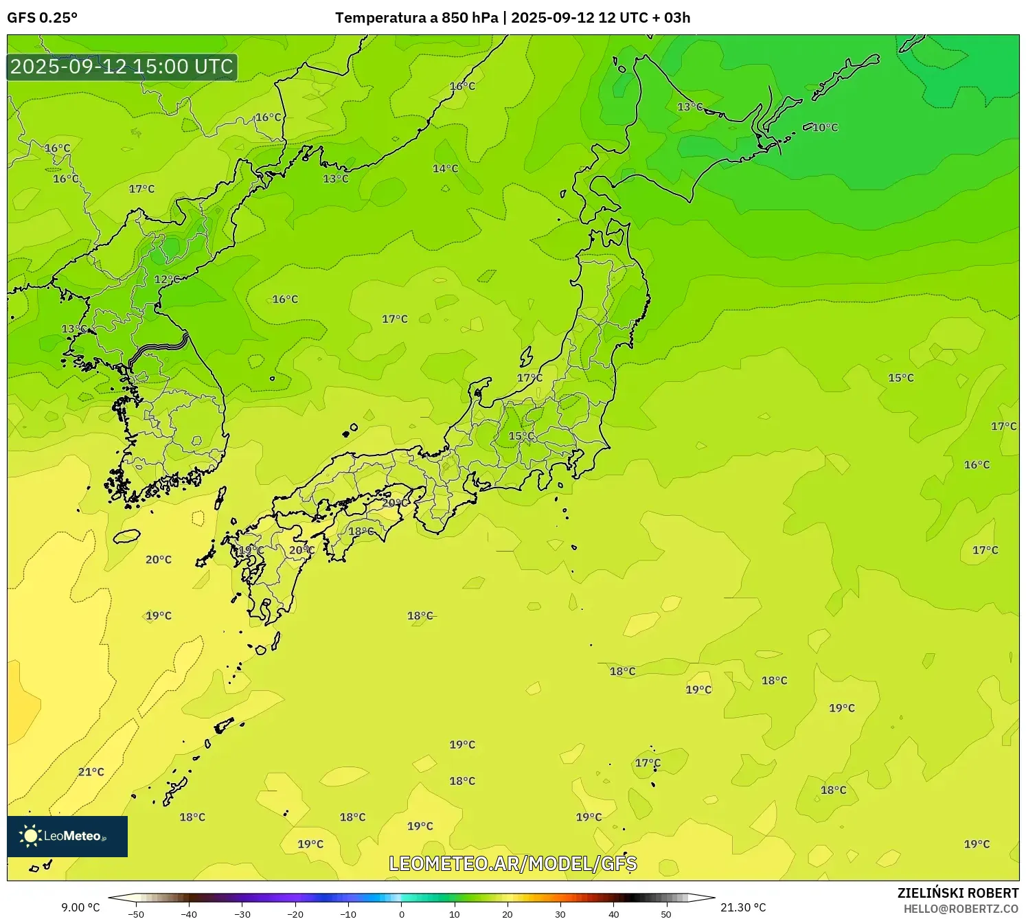 GFS model - Japón, Temperatura a 850 hPa GFS model - Japón, Temperatura a 850 hPa