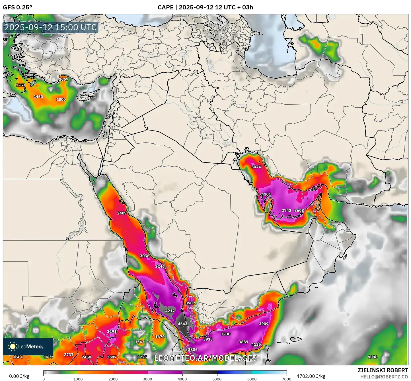 GFS model - Oriente Medio, CAPE GFS model - Oriente Medio, CAPE