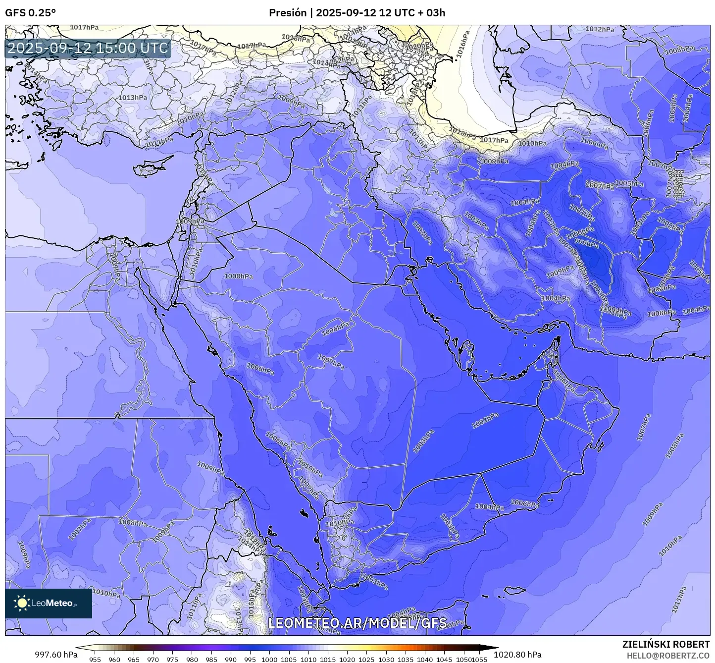 GFS model - Oriente Medio, Presión GFS model - Oriente Medio, Presión