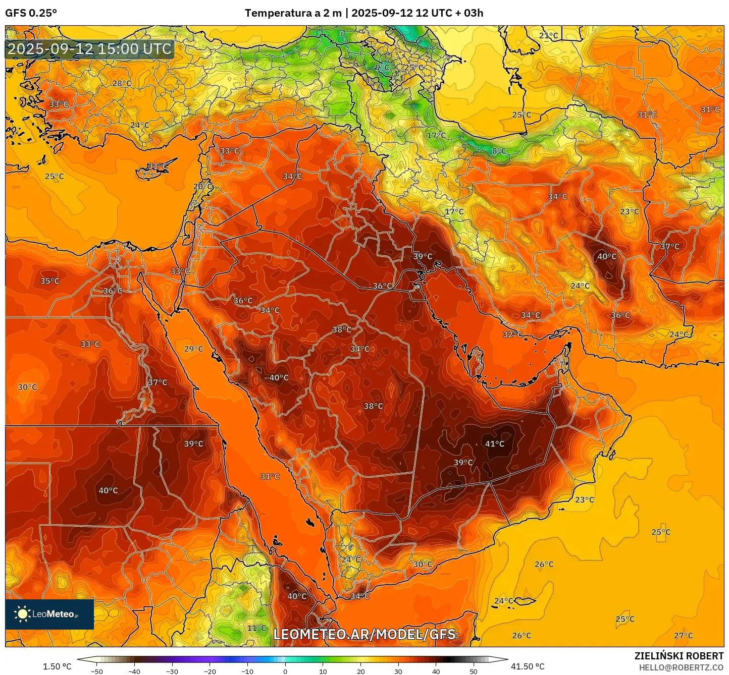 GFS model - Oriente Medio, Temperatura a 2 m GFS model - Oriente Medio, Temperatura a 2 m