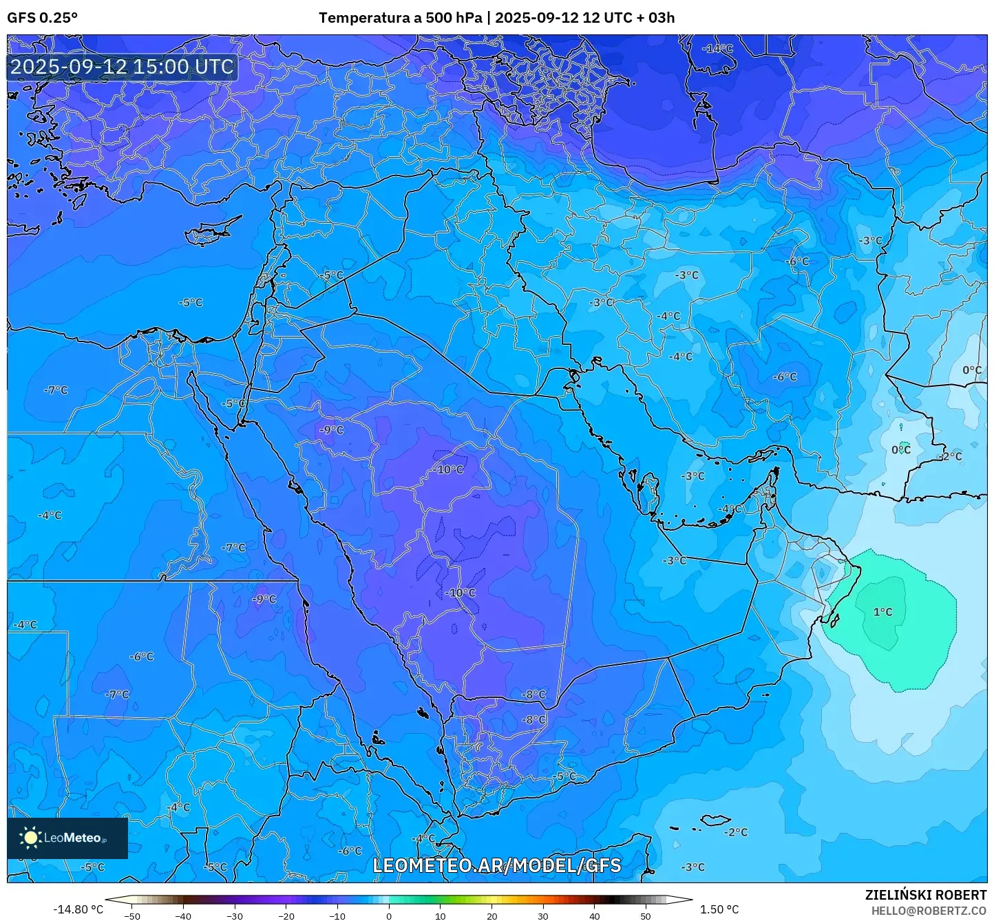 GFS model - Oriente Medio, Temperatura a 500 hPa