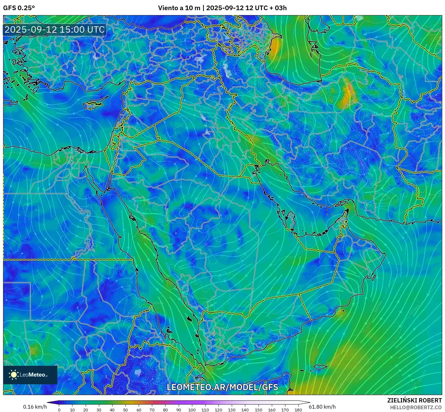 GFS model - Oriente Medio, Viento a 10 m GFS model - Oriente Medio, Viento a 10 m