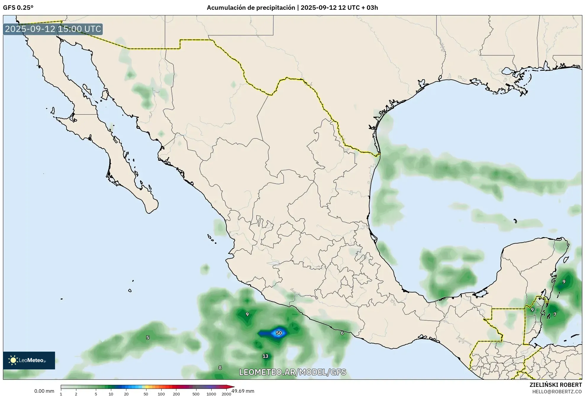 GFS model - México, Acumulación de precipitación