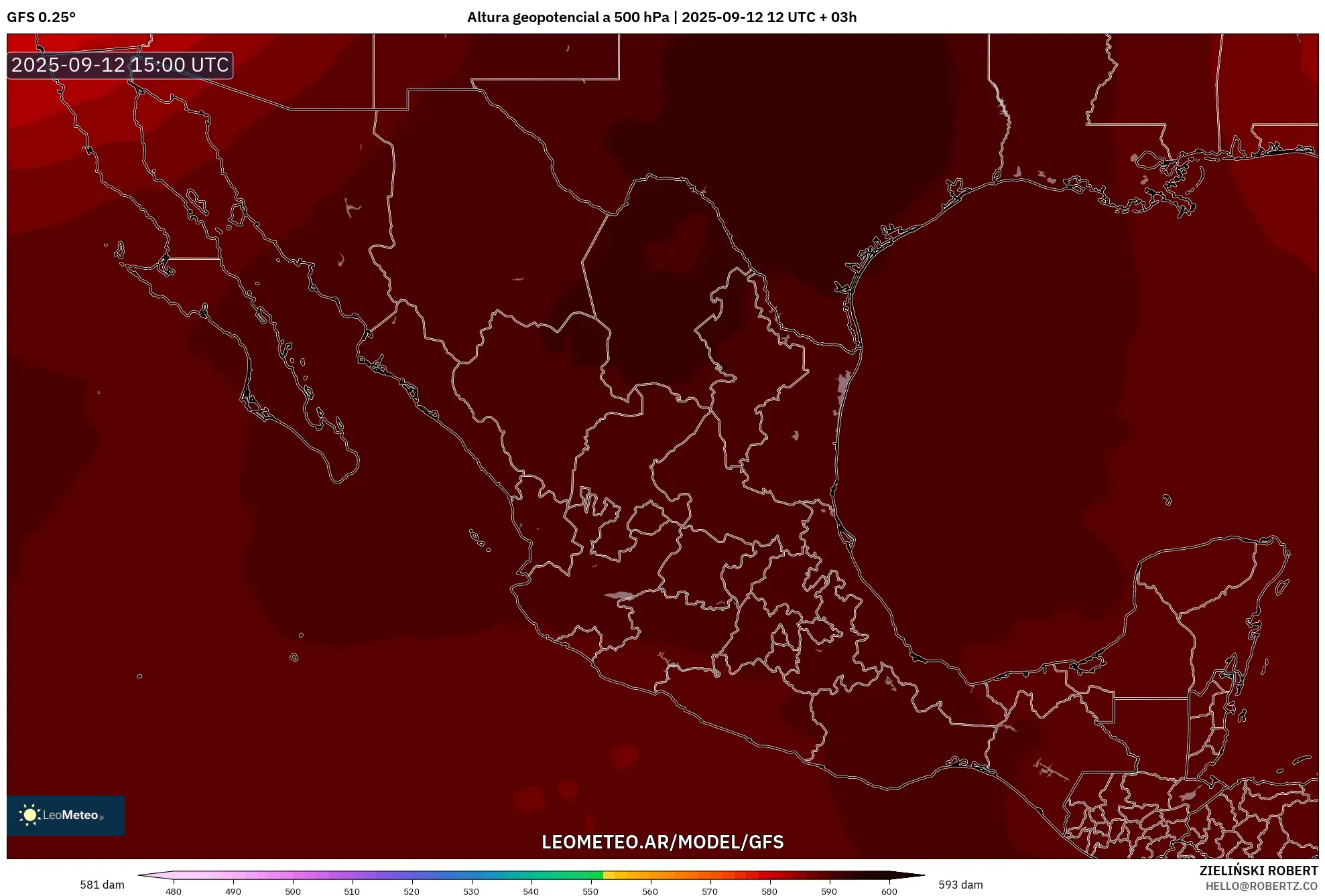 GFS model - México, Altura geopotencial a 500 hPa
