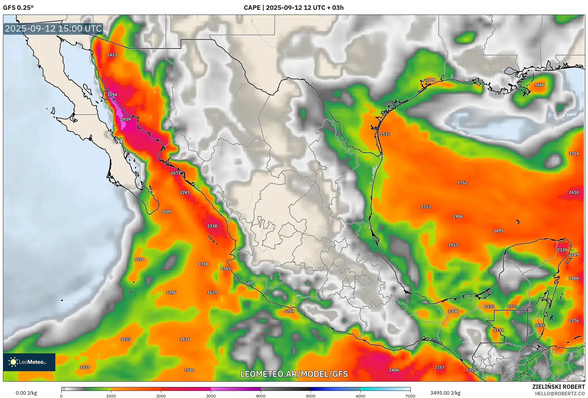 GFS model - México, CAPE