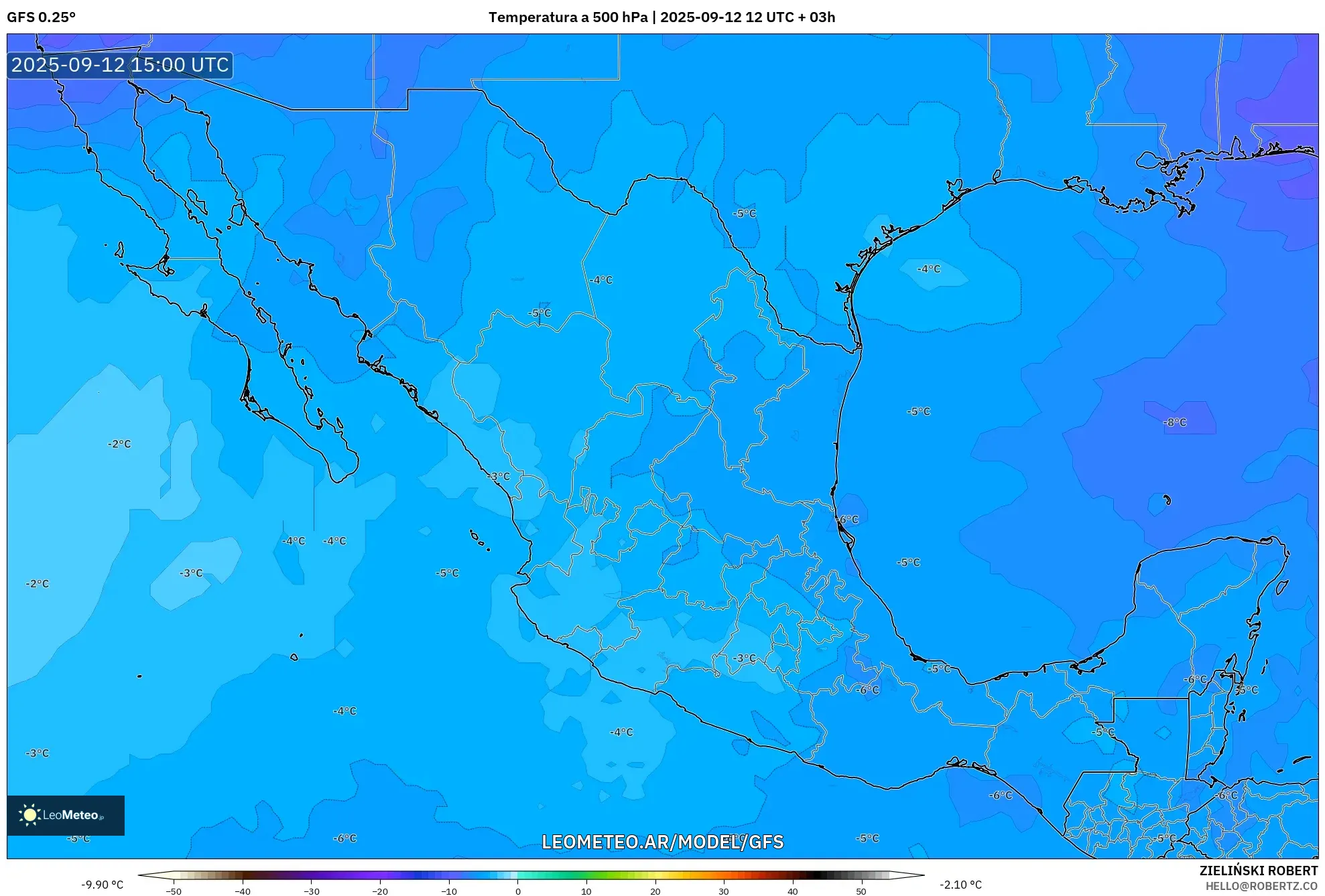 GFS model - México, Temperatura a 500 hPa GFS model - México, Temperatura a 500 hPa