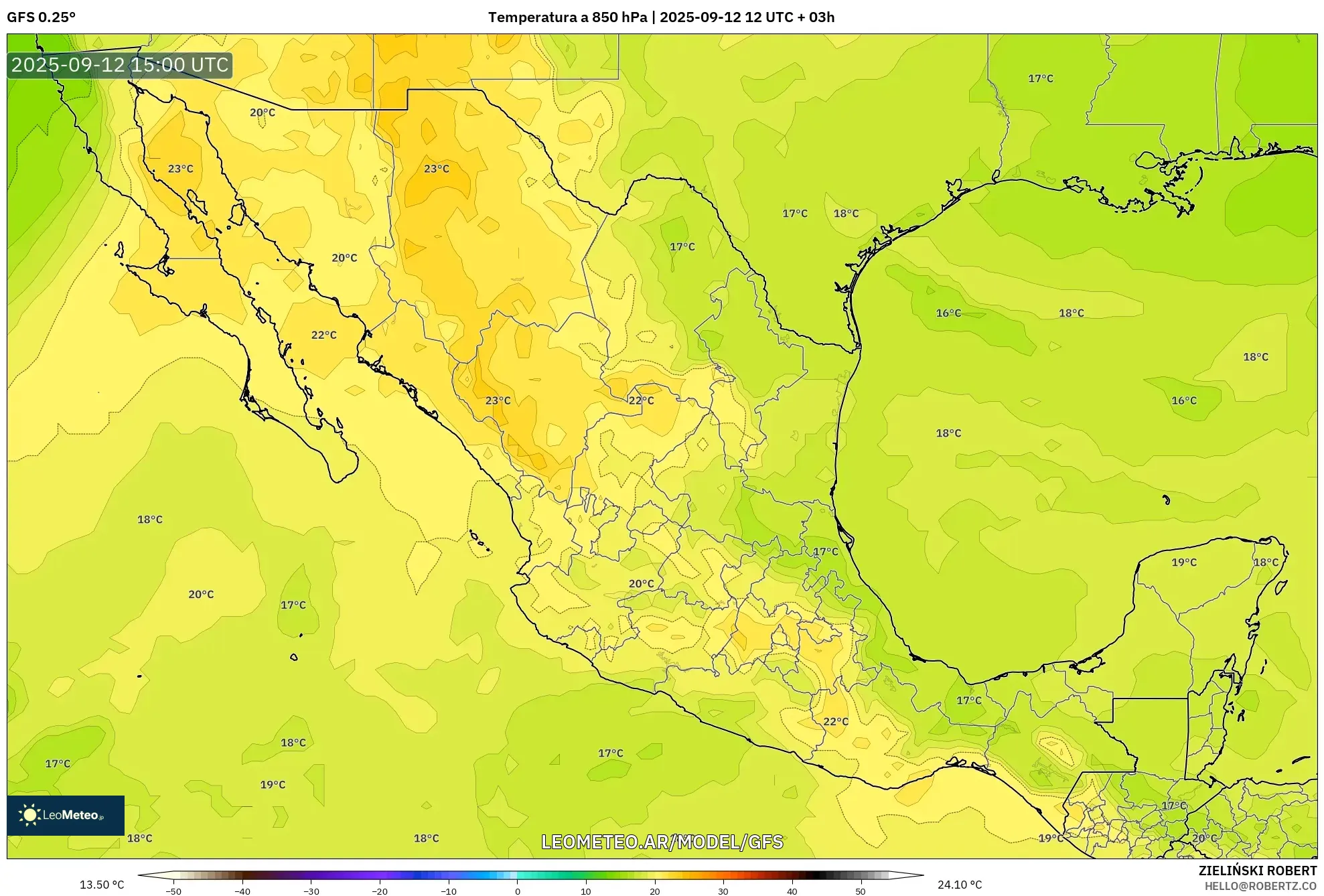 GFS model - México, Temperatura a 850 hPa