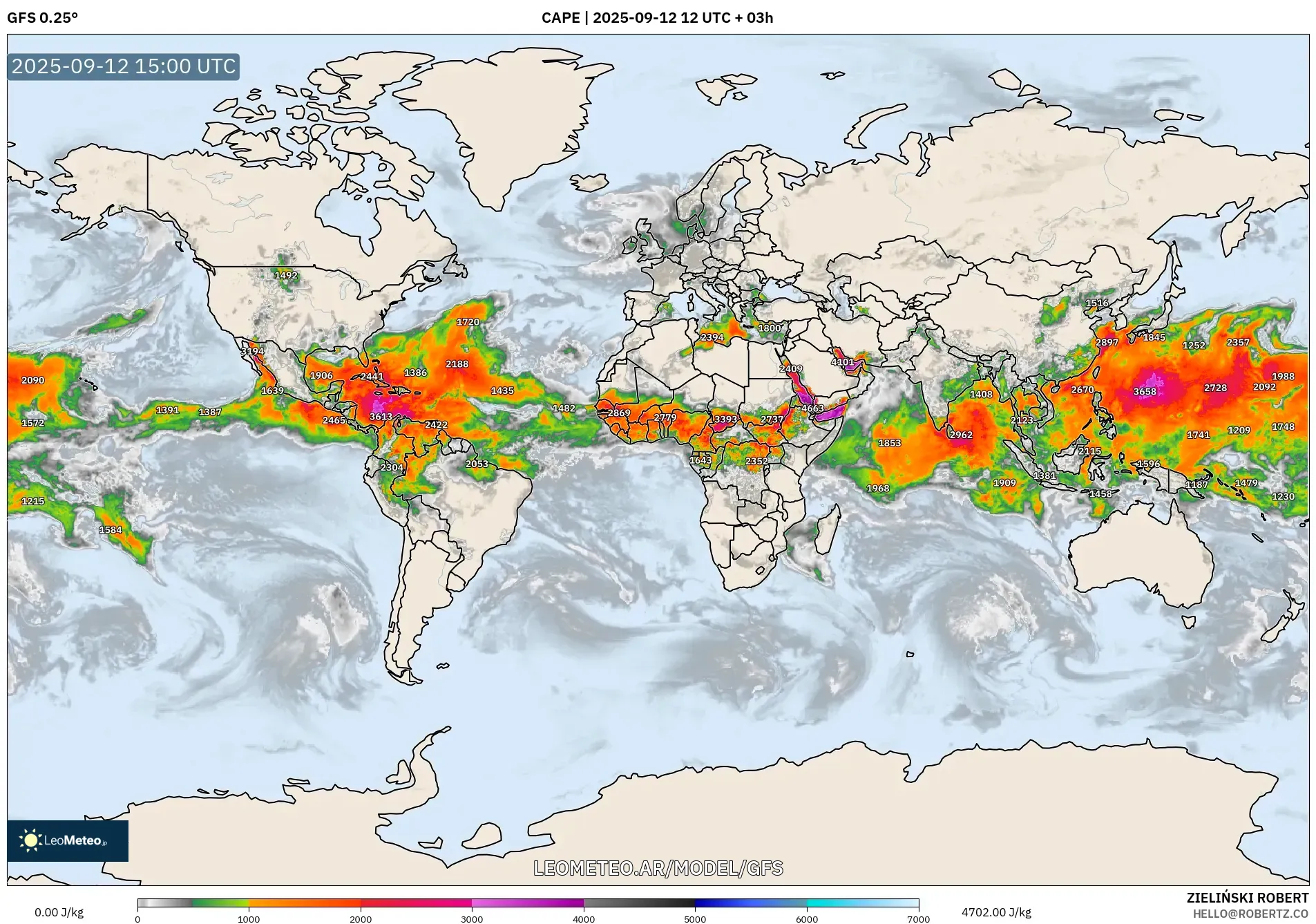 GFS model - Mundo, CAPE