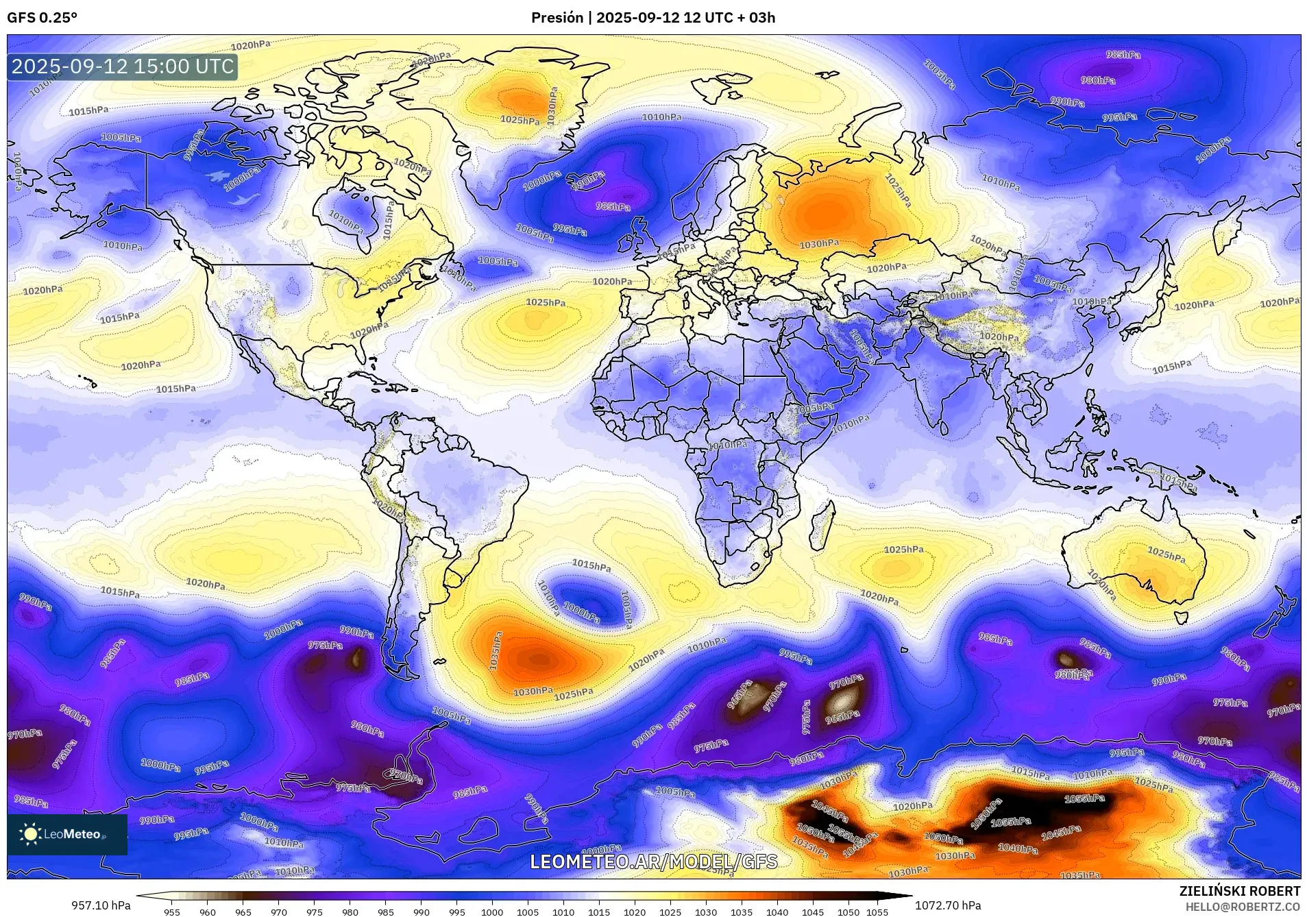 GFS model - Mundo, Presión GFS model - Mundo, Presión