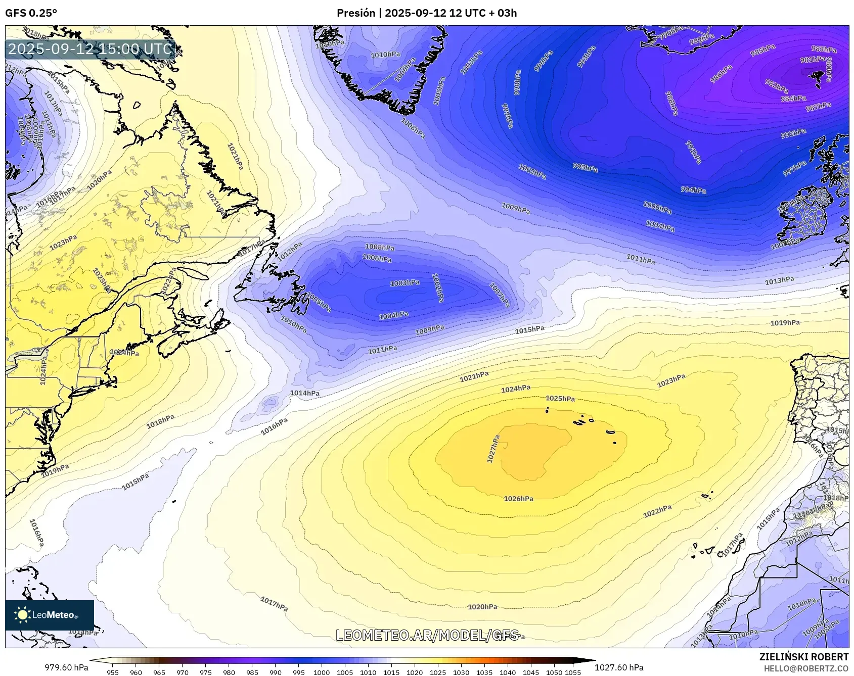 GFS model - Norte Atlántico, Presión GFS model - Norte Atlántico, Presión