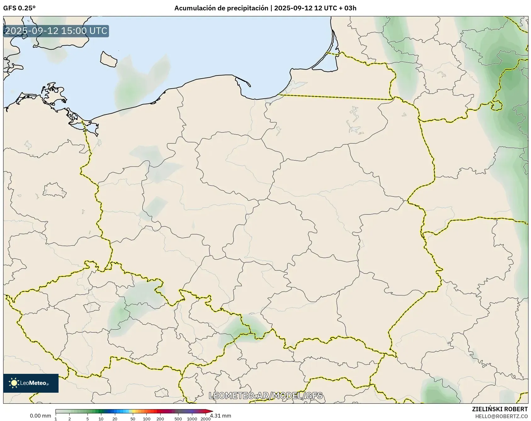 GFS model - Polonia, Acumulación de precipitación GFS model - Polonia, Acumulación de precipitación