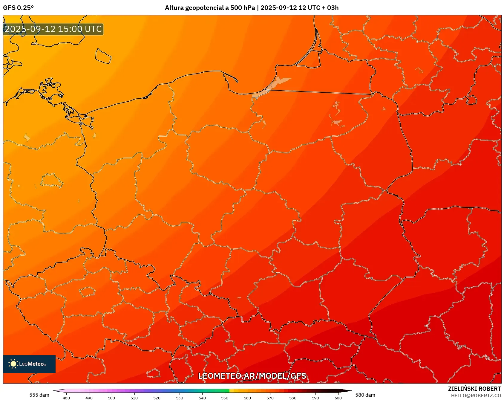 GFS model - Polonia, Altura geopotencial a 500 hPa