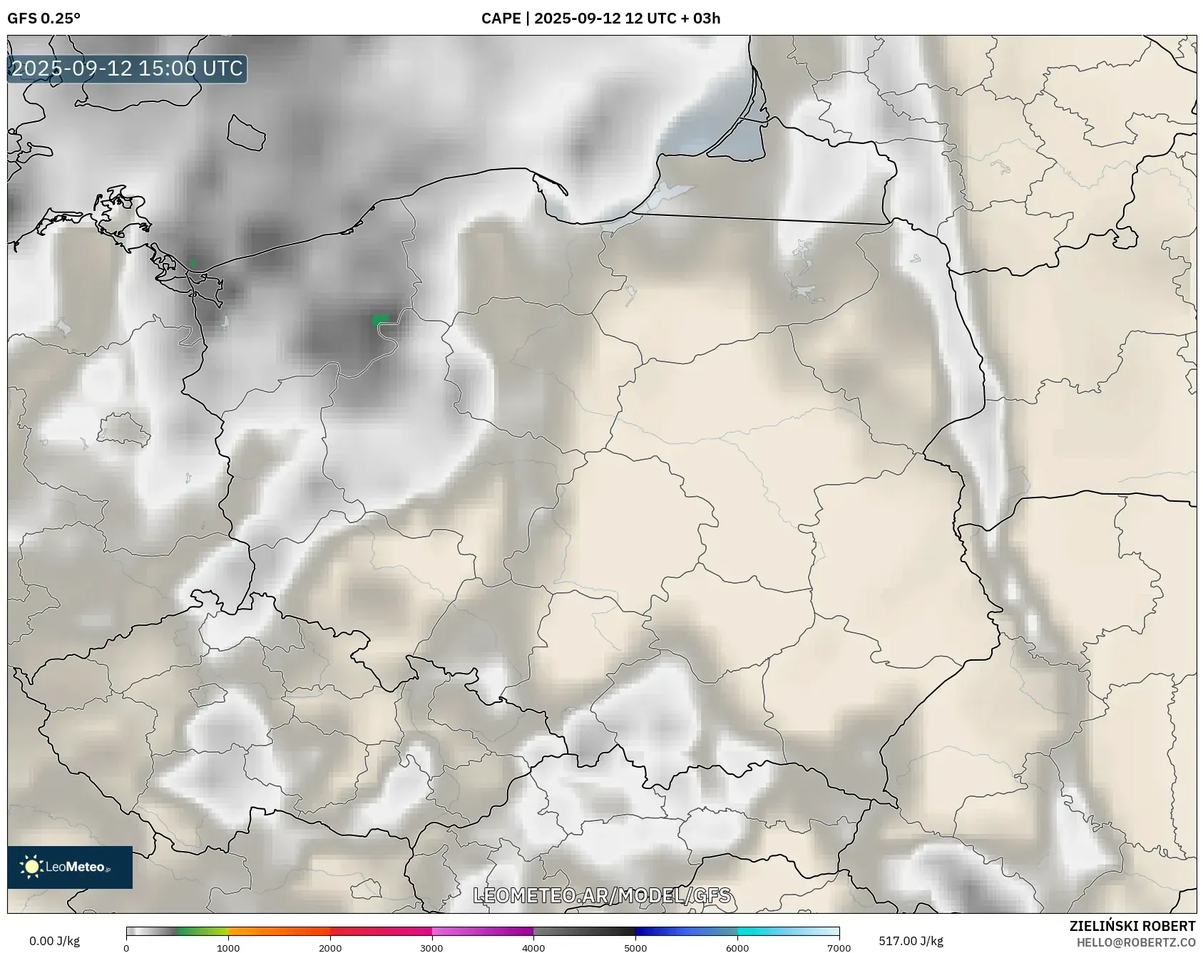 GFS model - Polonia, CAPE GFS model - Polonia, CAPE