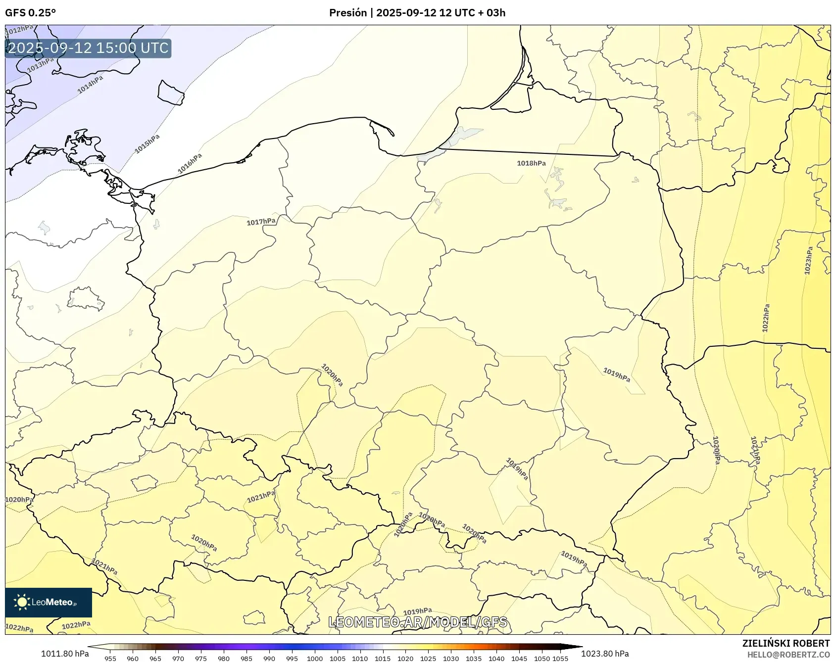 GFS model - Polonia, Presión GFS model - Polonia, Presión
