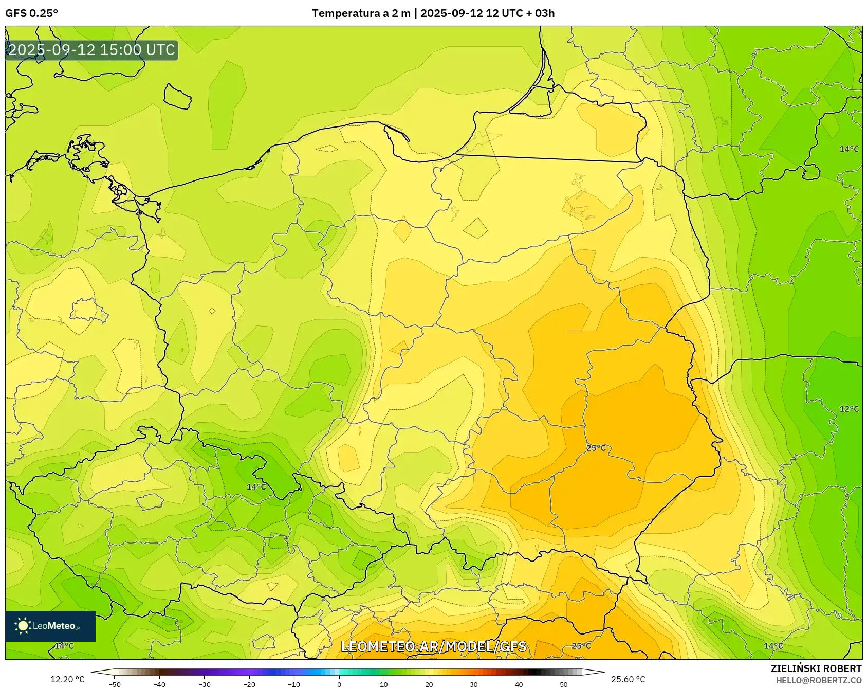 GFS model - Polonia, Temperatura a 2 m GFS model - Polonia, Temperatura a 2 m